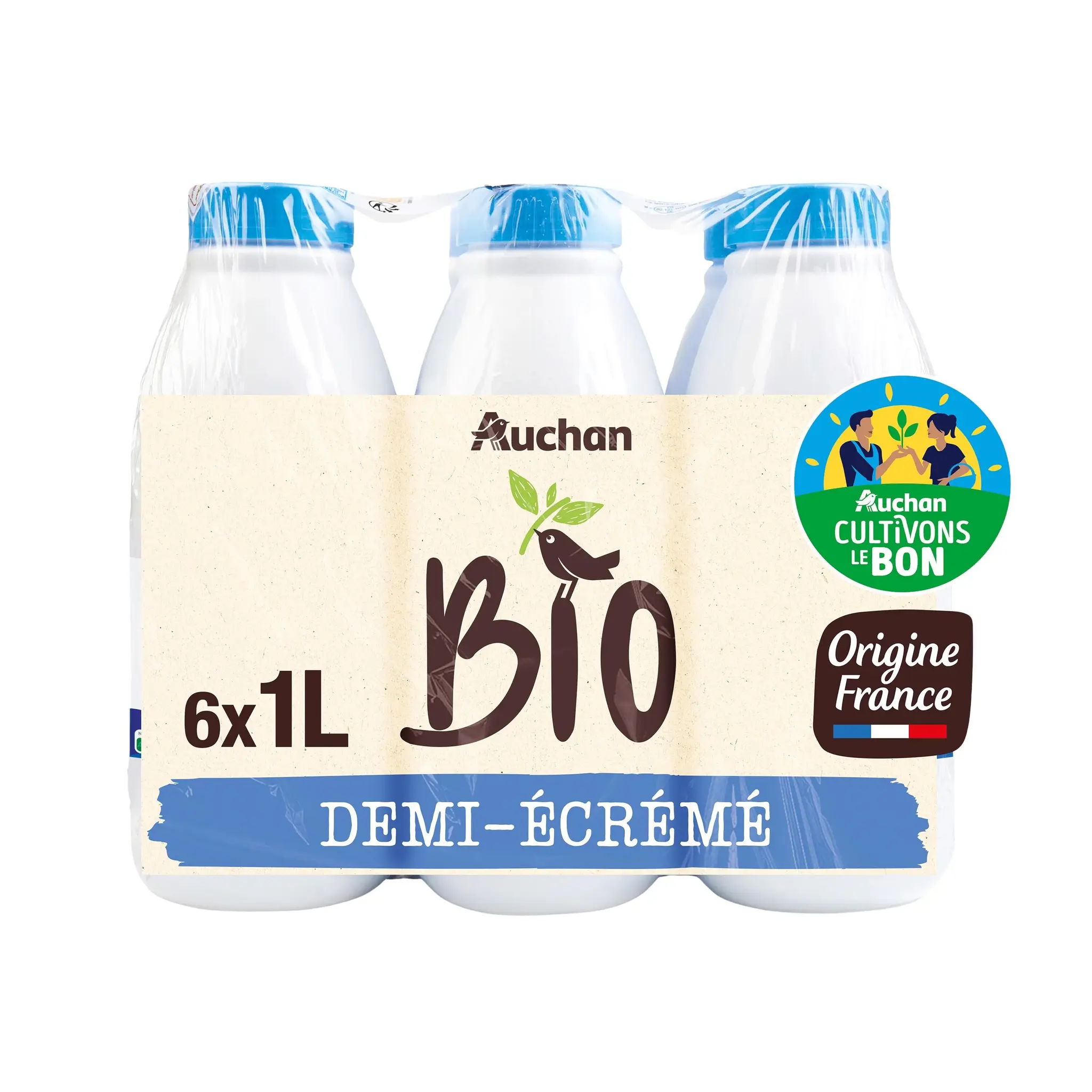 AUCHAN BIO CULTIVONS LE BON - Lait demi-écrémé stérilisé UHT