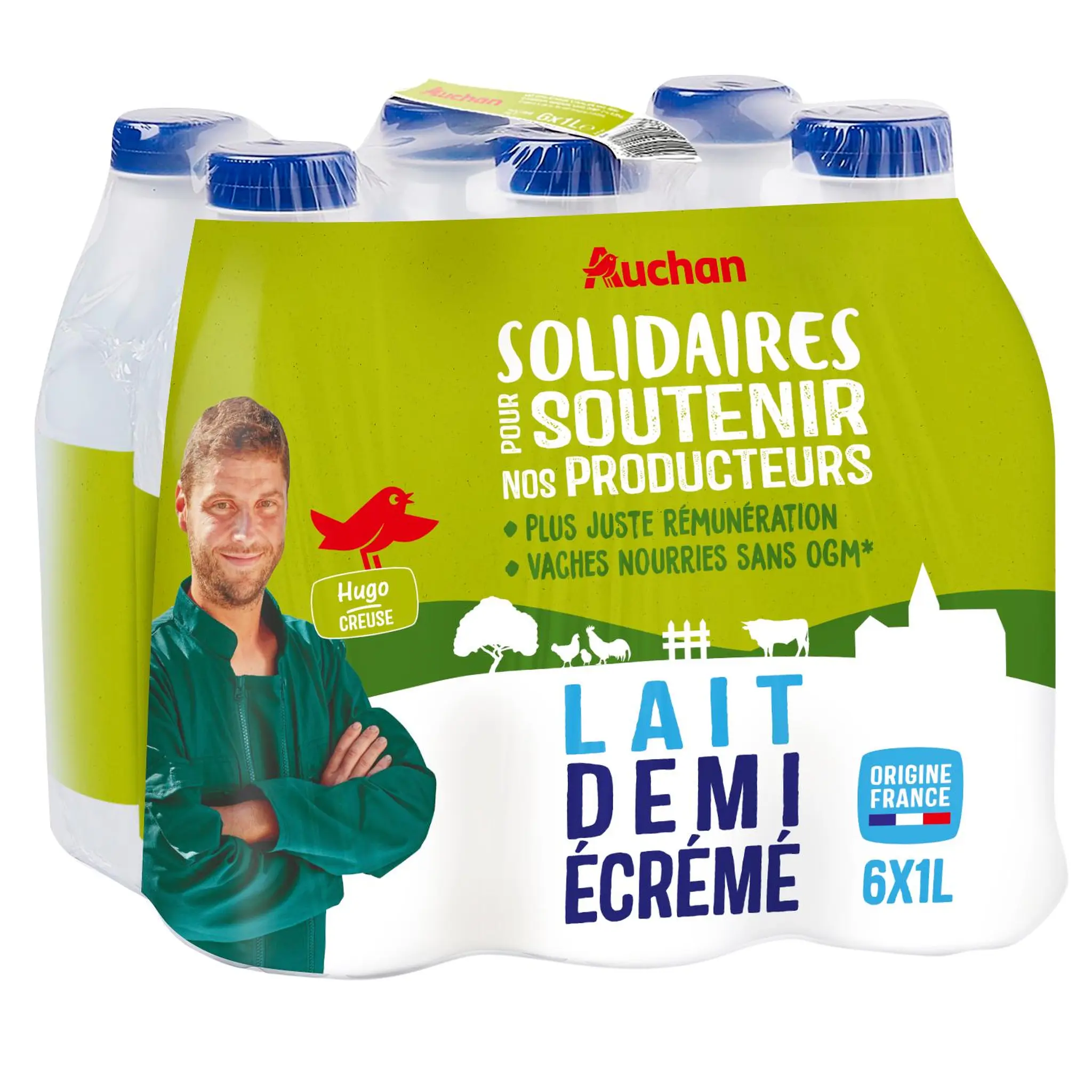 AUCHAN SOLIDAIRES CULTIVONS LE BON Lait demi-écrémé UHT