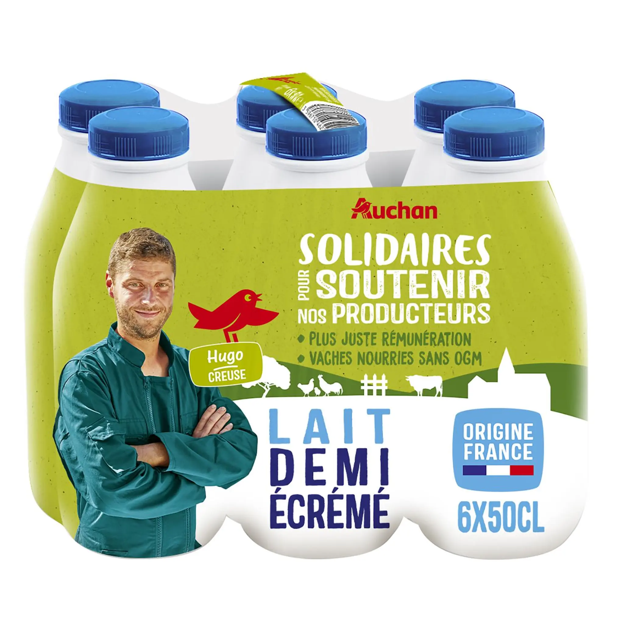 AUCHAN SOLIDAIRES CULTIVONS LE BON Lait demi-écrémé UHT
