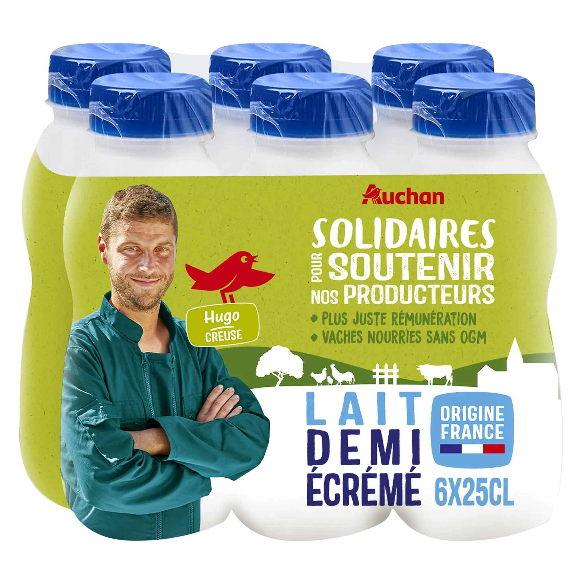 AUCHAN SOLIDAIRES CULTIVONS LE BON Lait demi-écrémé UHT