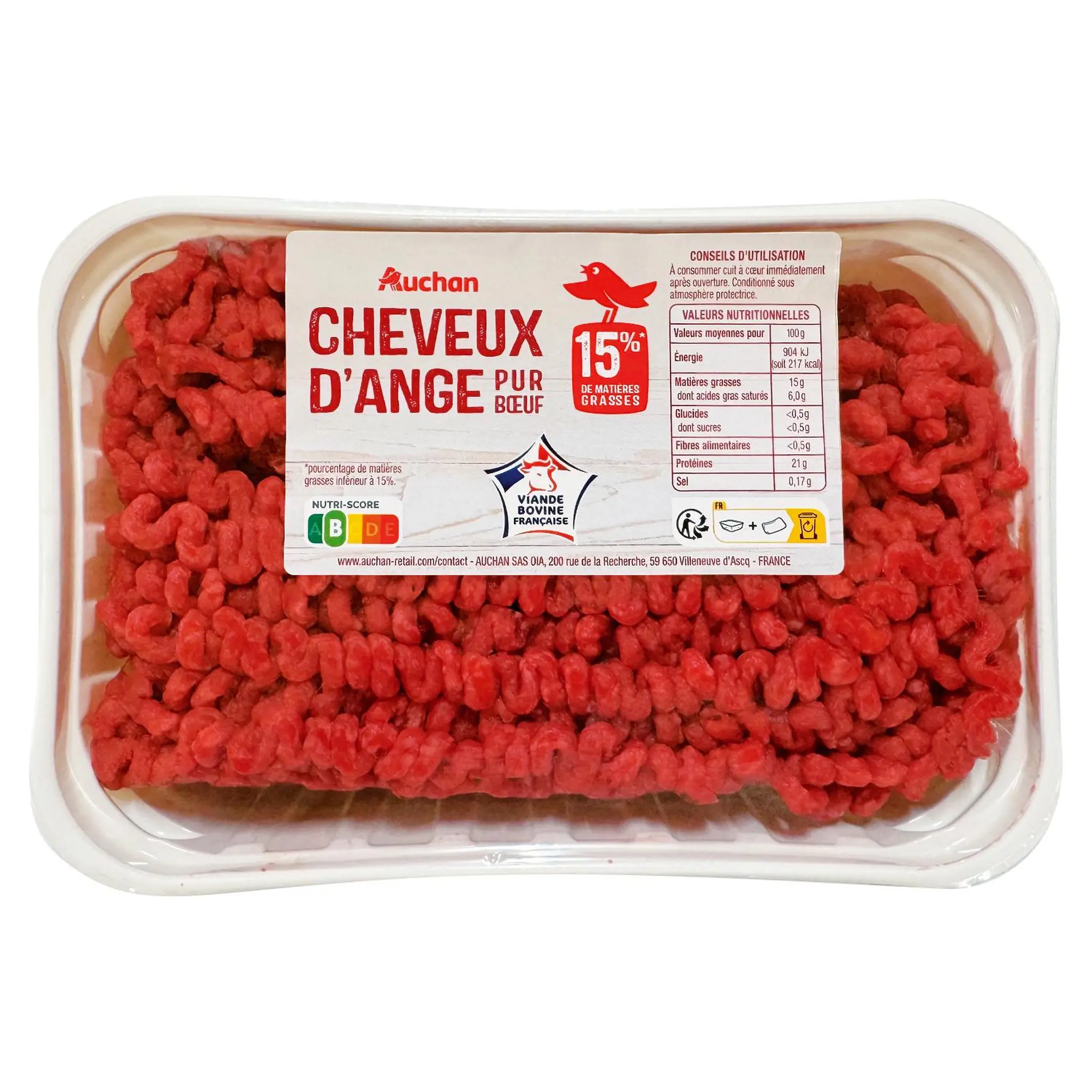 AUCHAN Cheveux d'ange pur bœuf 15%MG