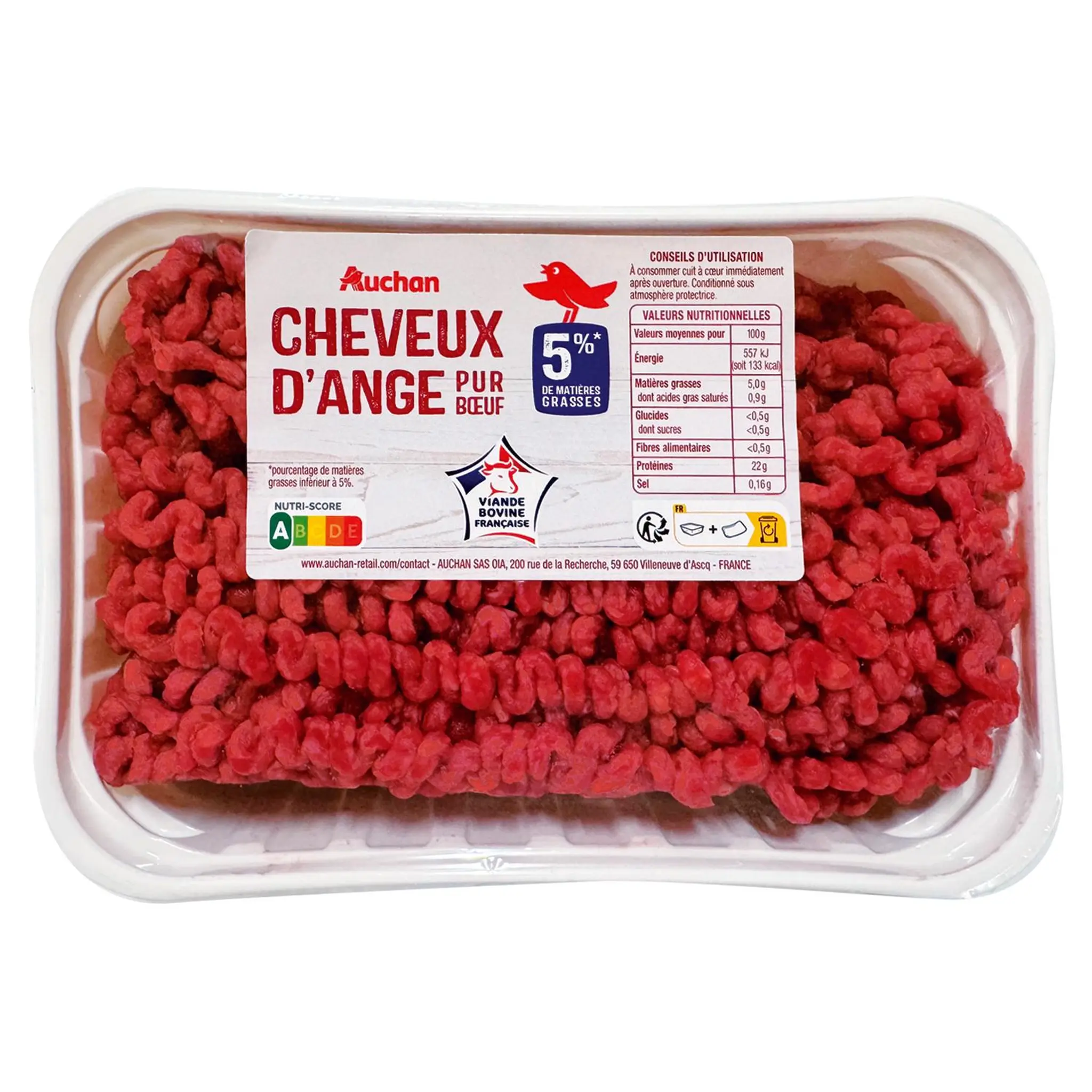 AUCHAN Cheveux d'ange pur bœuf 5%MG