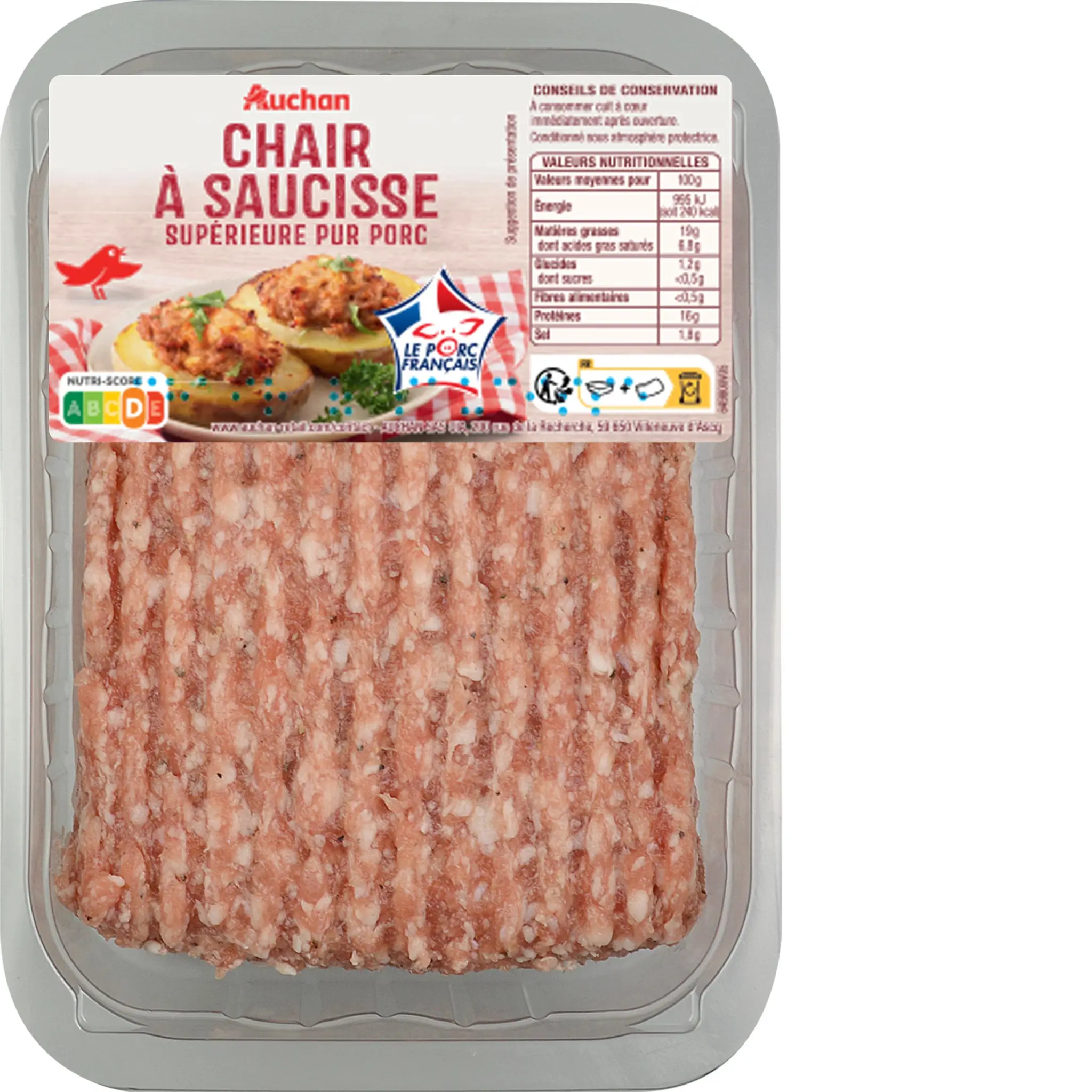 AUCHAN Chair à saucisse supérieur pur porc