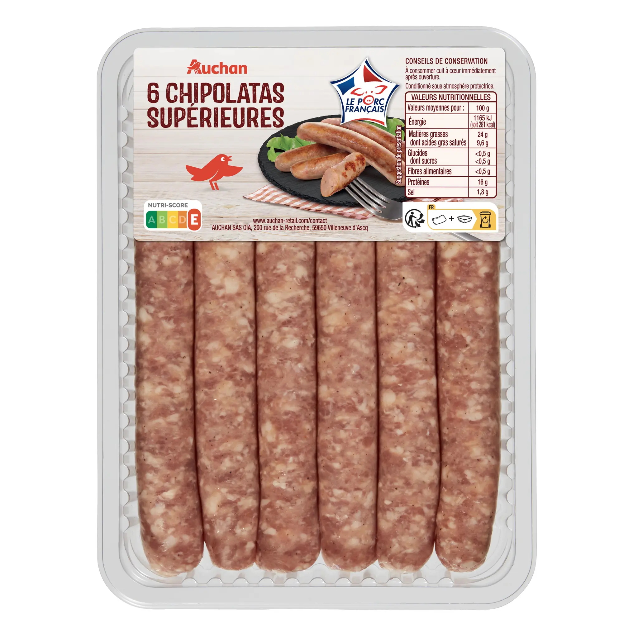 AUCHAN Chipolatas supérieures