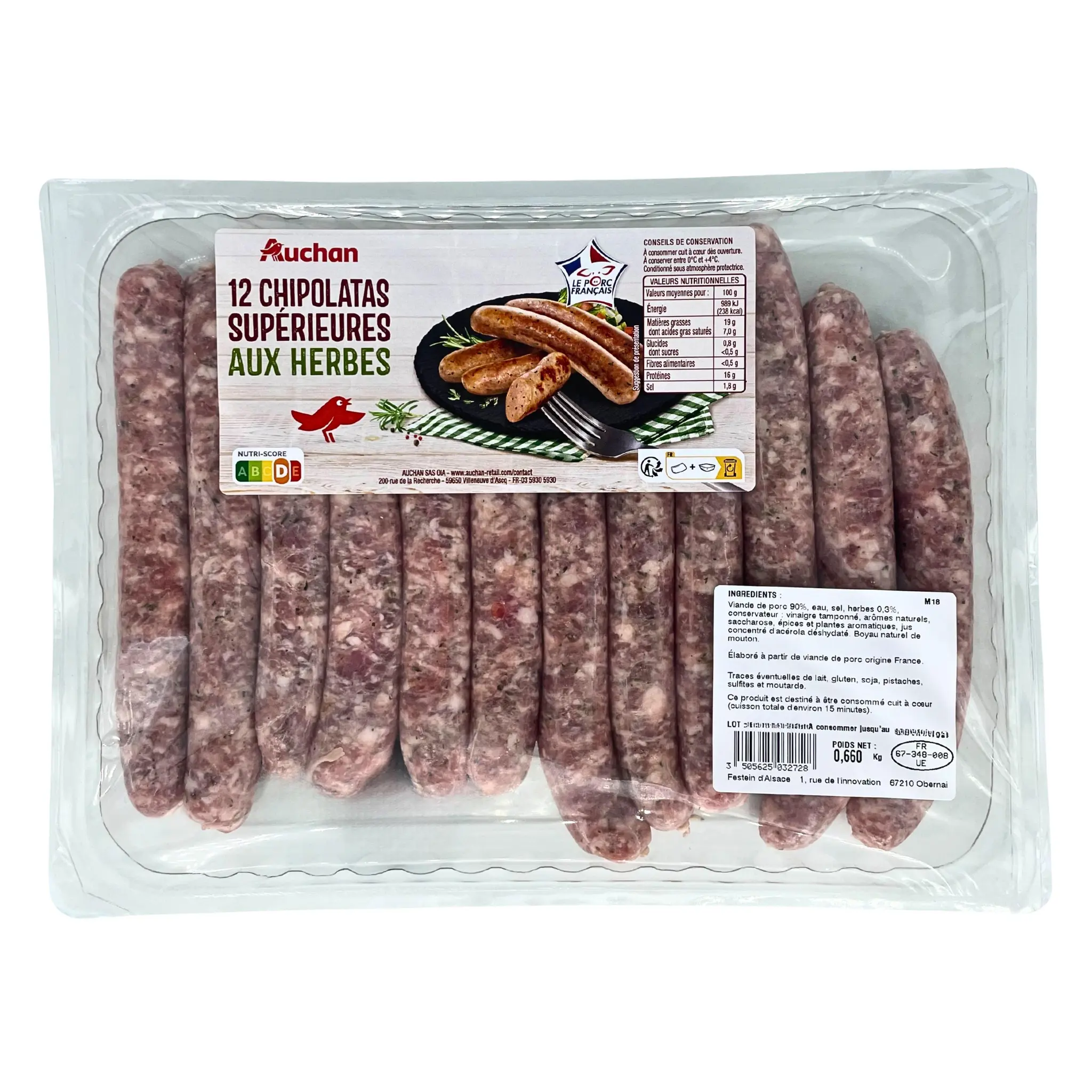 AUCHAN Chipolatas supérieures aux herbes
