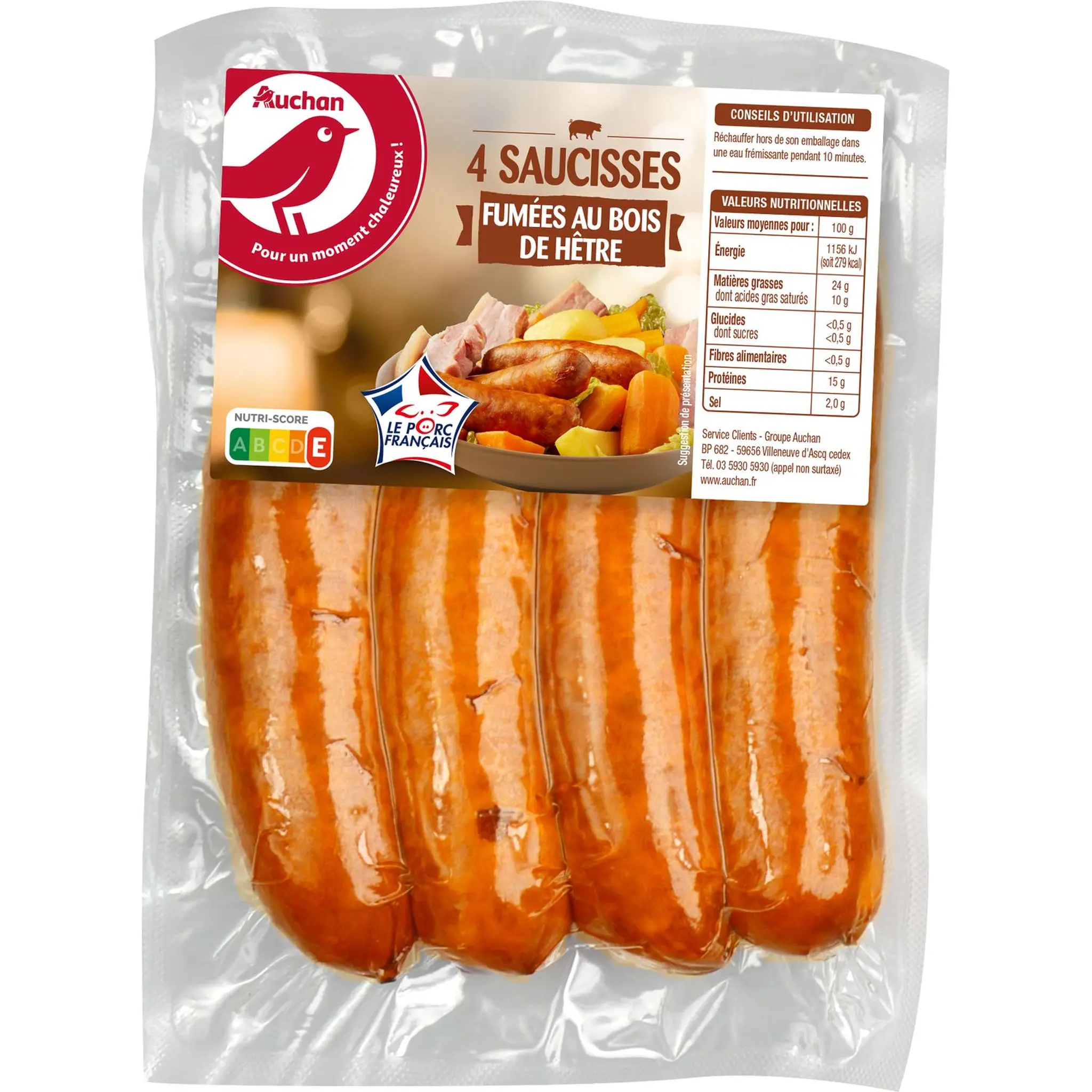 AUCHAN Saucisses fumées