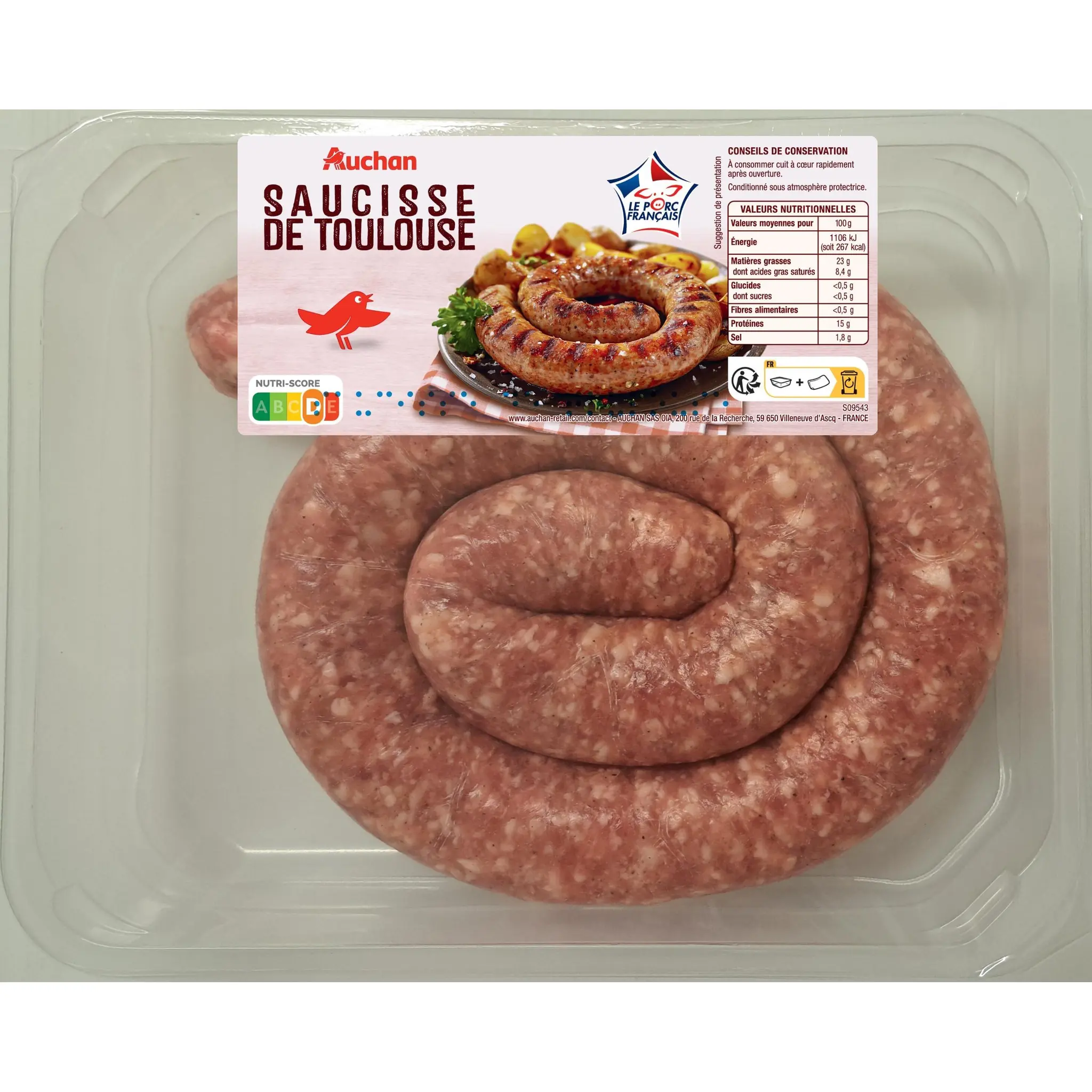 AUCHAN Saucisse de Toulouse
