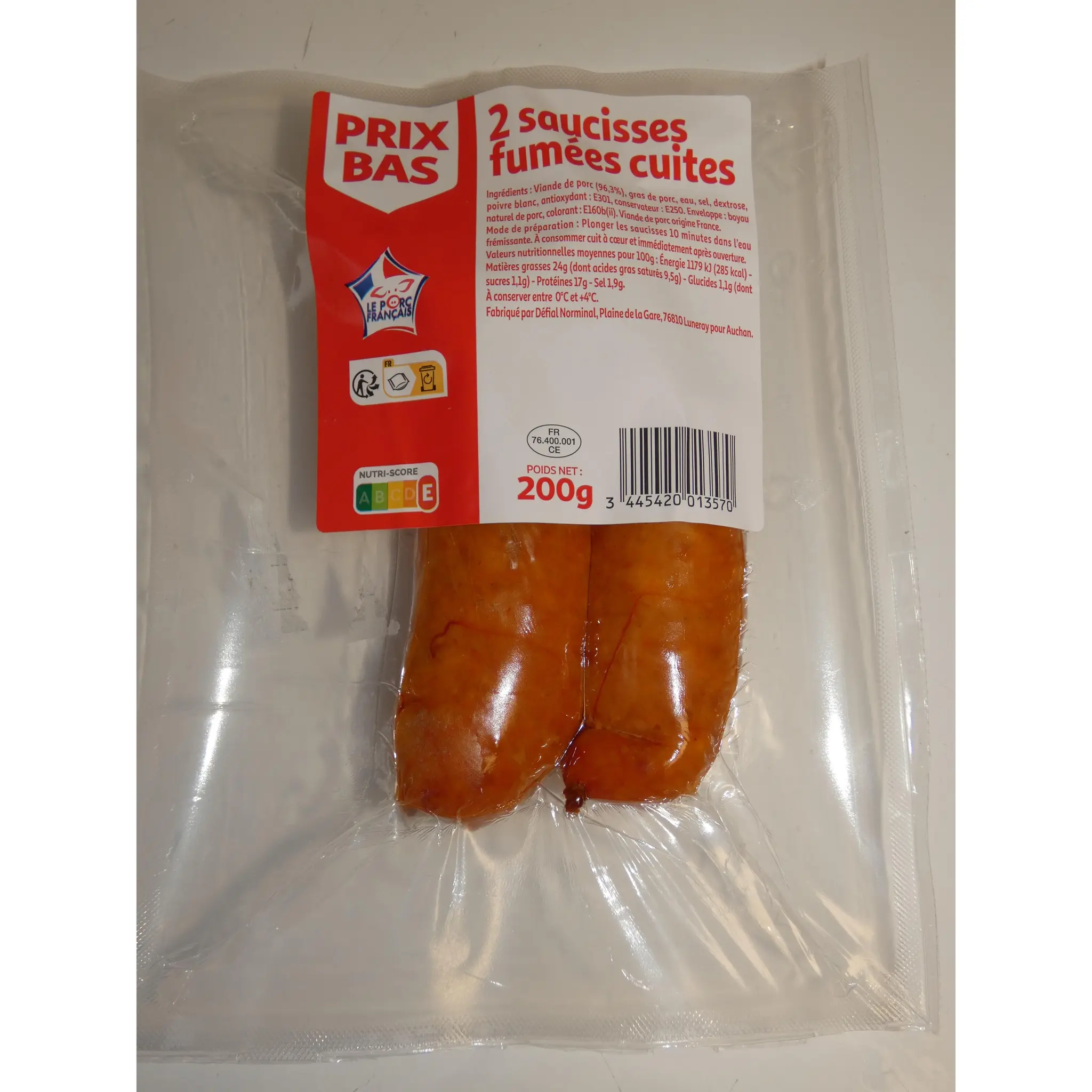 PRIX BAS Saucisses fumées cuites