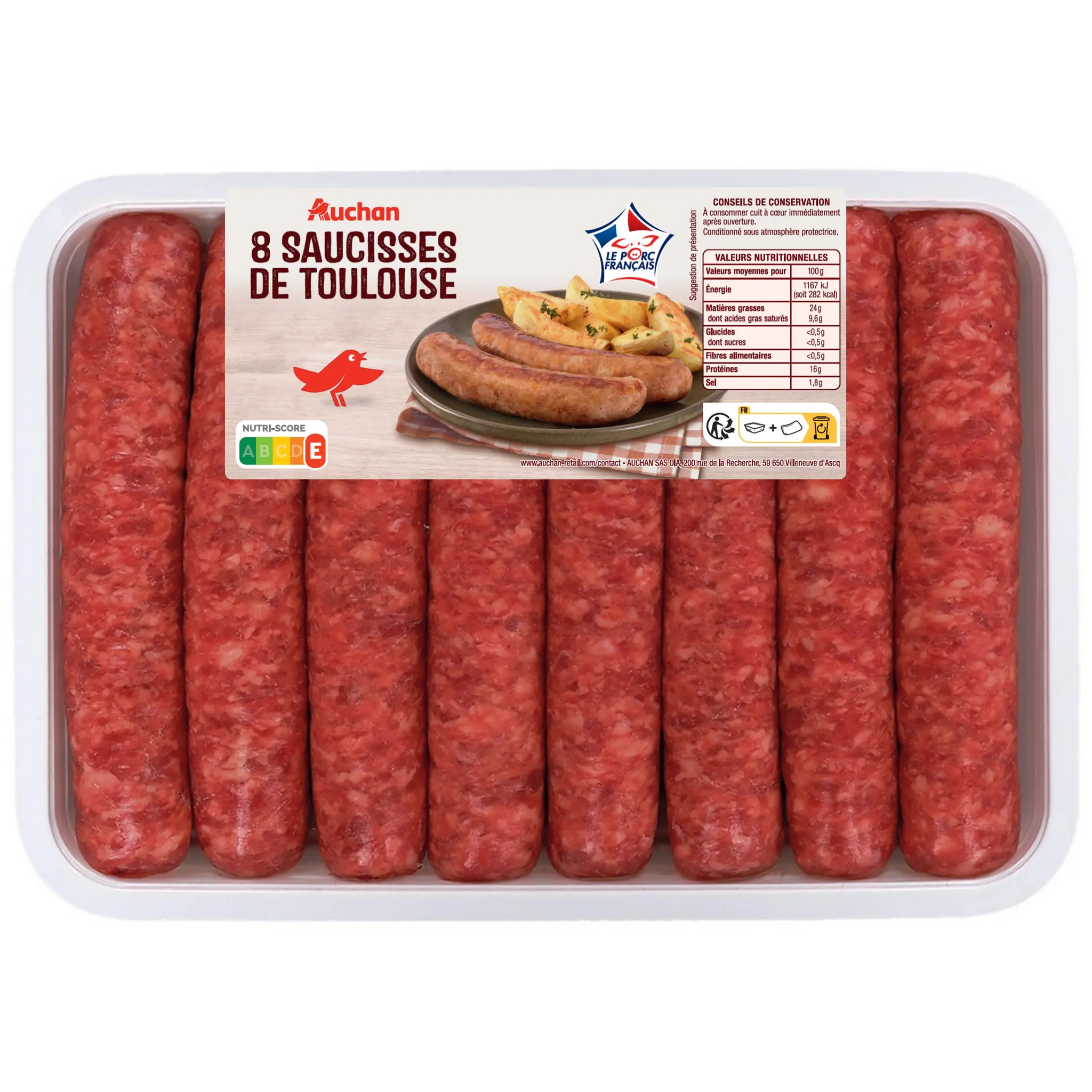 AUCHAN Saucisses de Toulouse