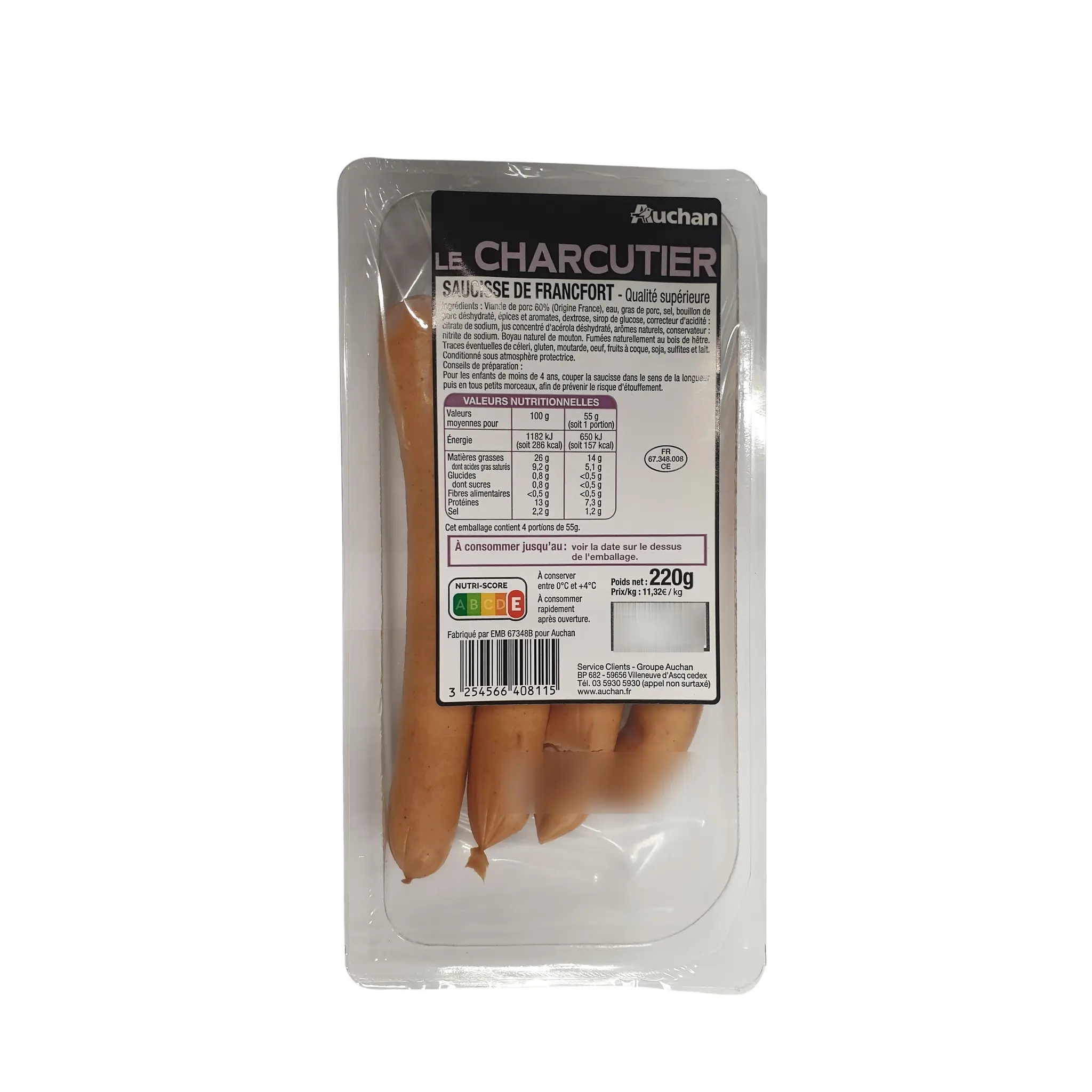 AUCHAN LE CHARCUTIER Saucisse de Francfort