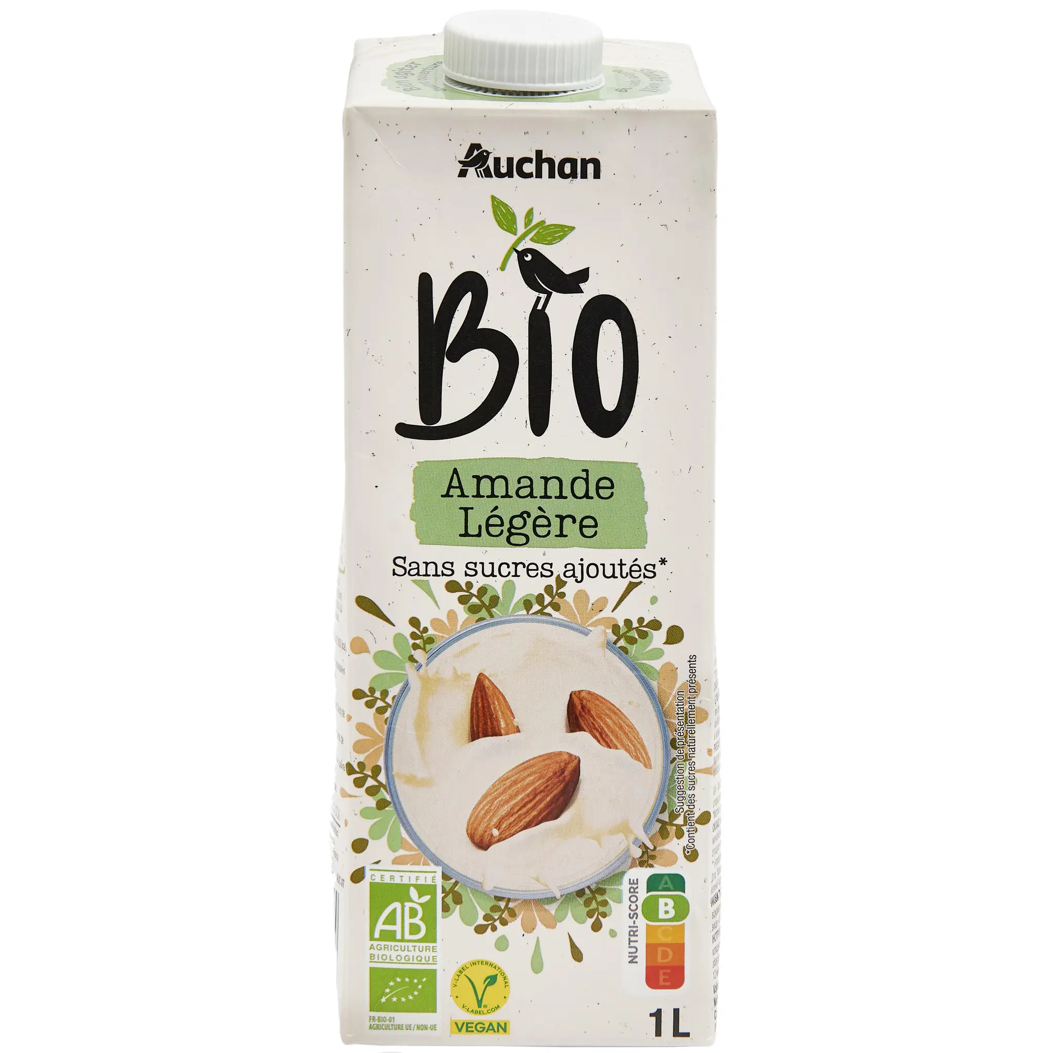 AUCHAN BIO Boisson lait d'amande légère sans sucres ajoutés bio