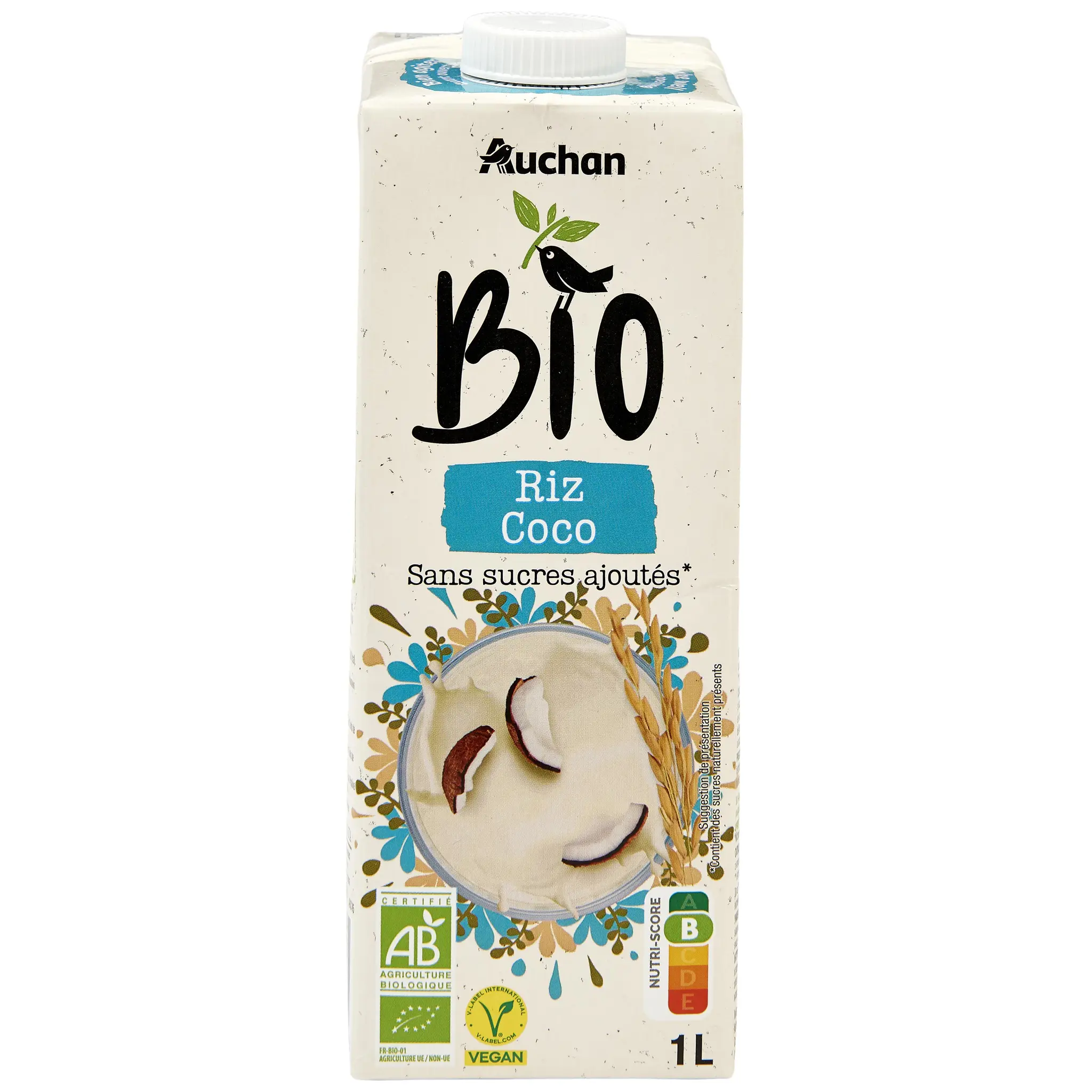 AUCHAN BIO Boisson riz coco sans sucres ajoutés