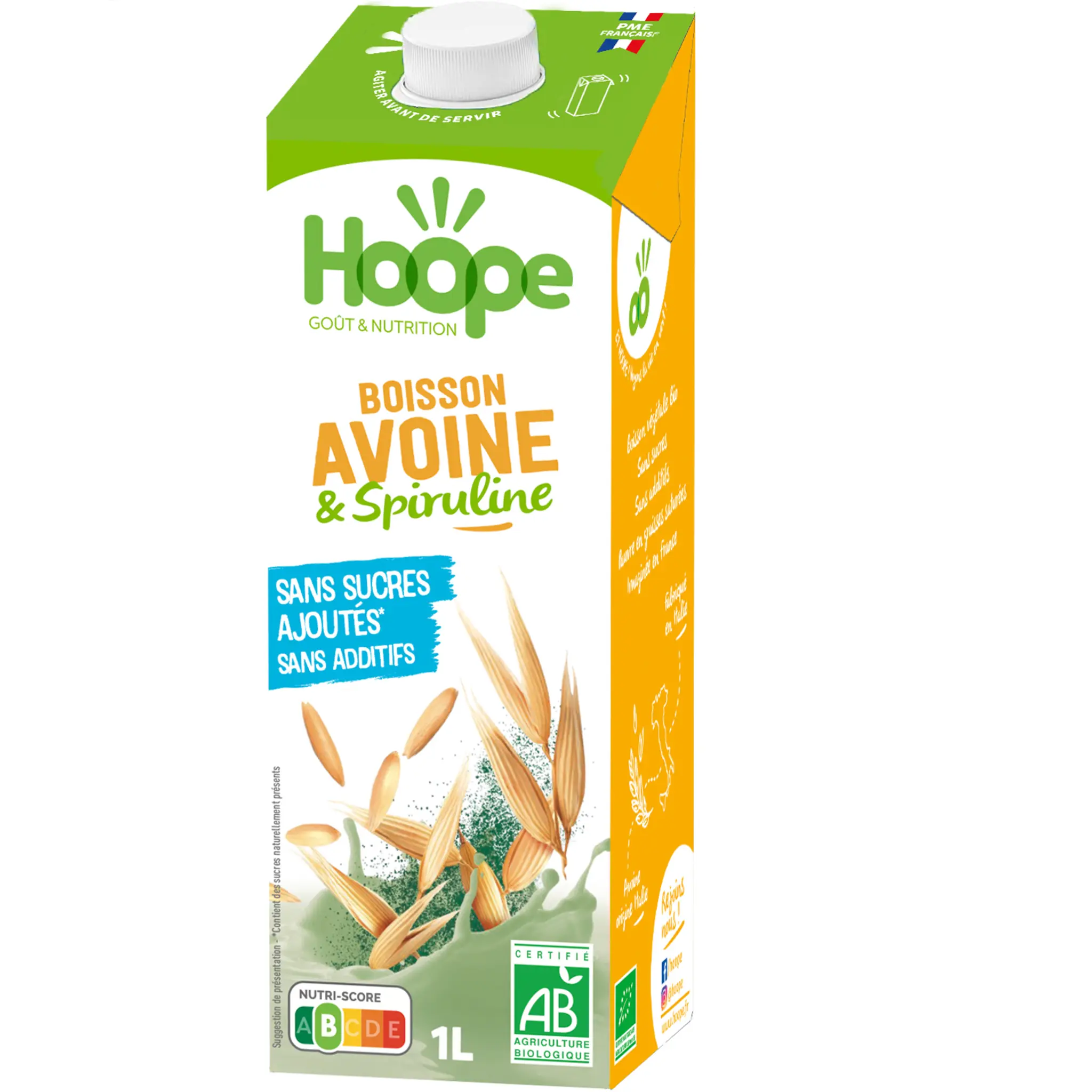 HOOPE Boisson végétale bio avoine et spiruline sans sucres ajoutés