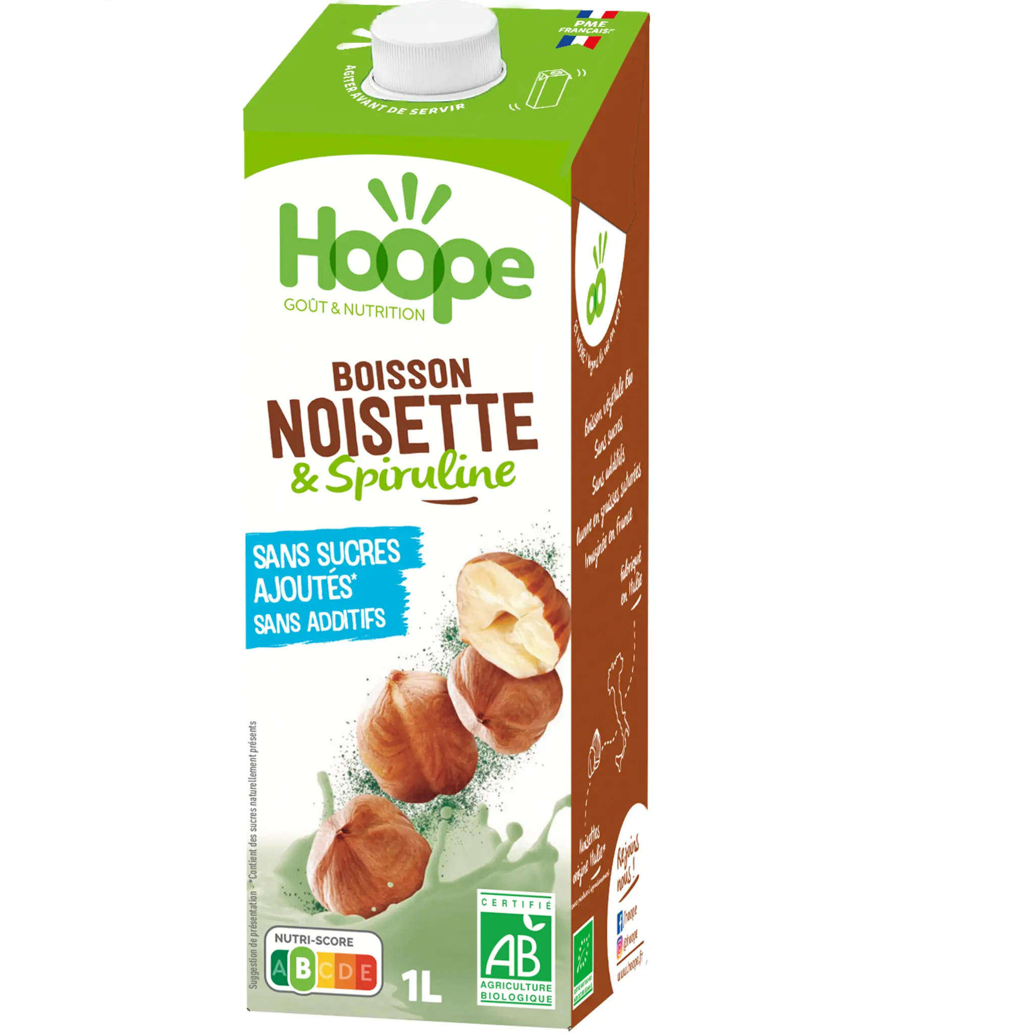HOOPE Boisson végétale bio noisette et spiruline sans sucres ajoutés