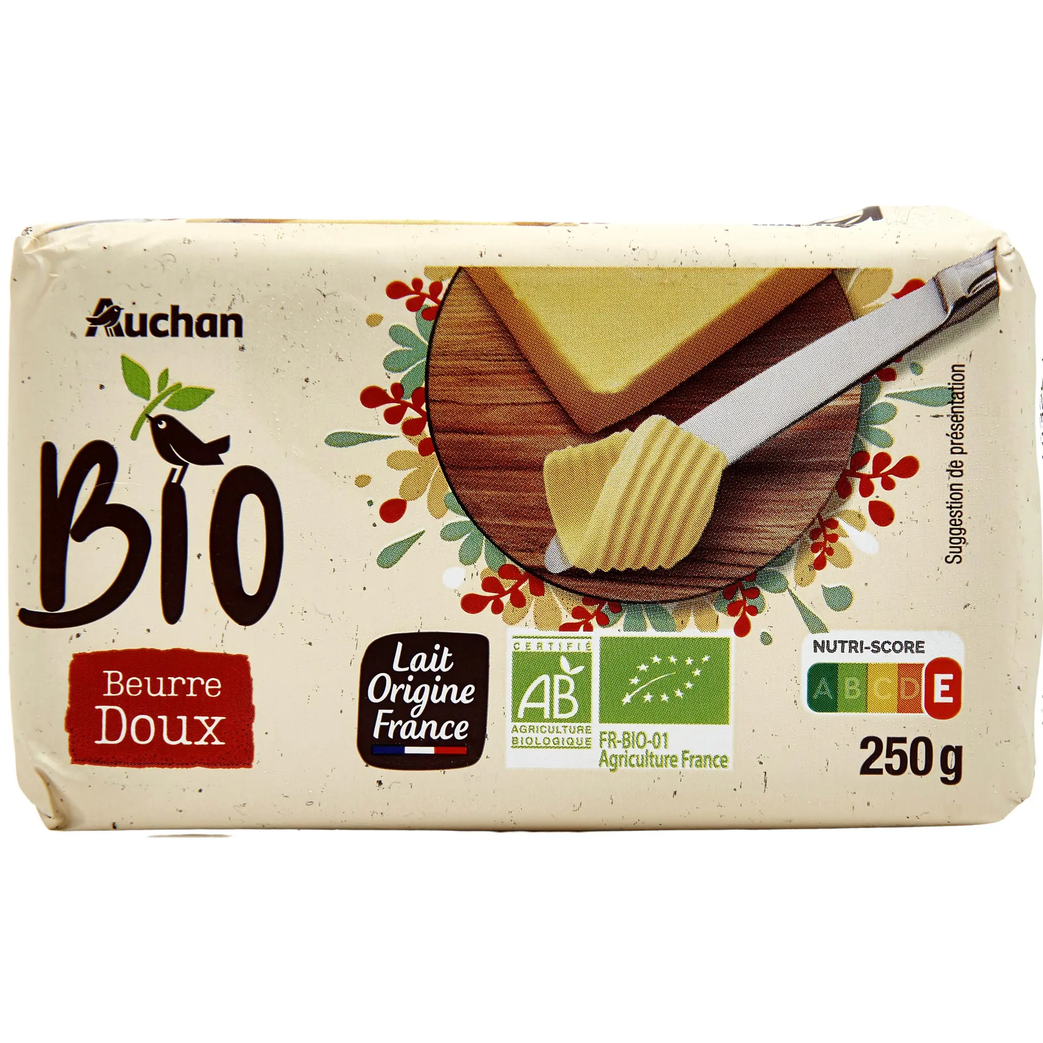 AUCHAN BIO Beurre doux 82%MG bio