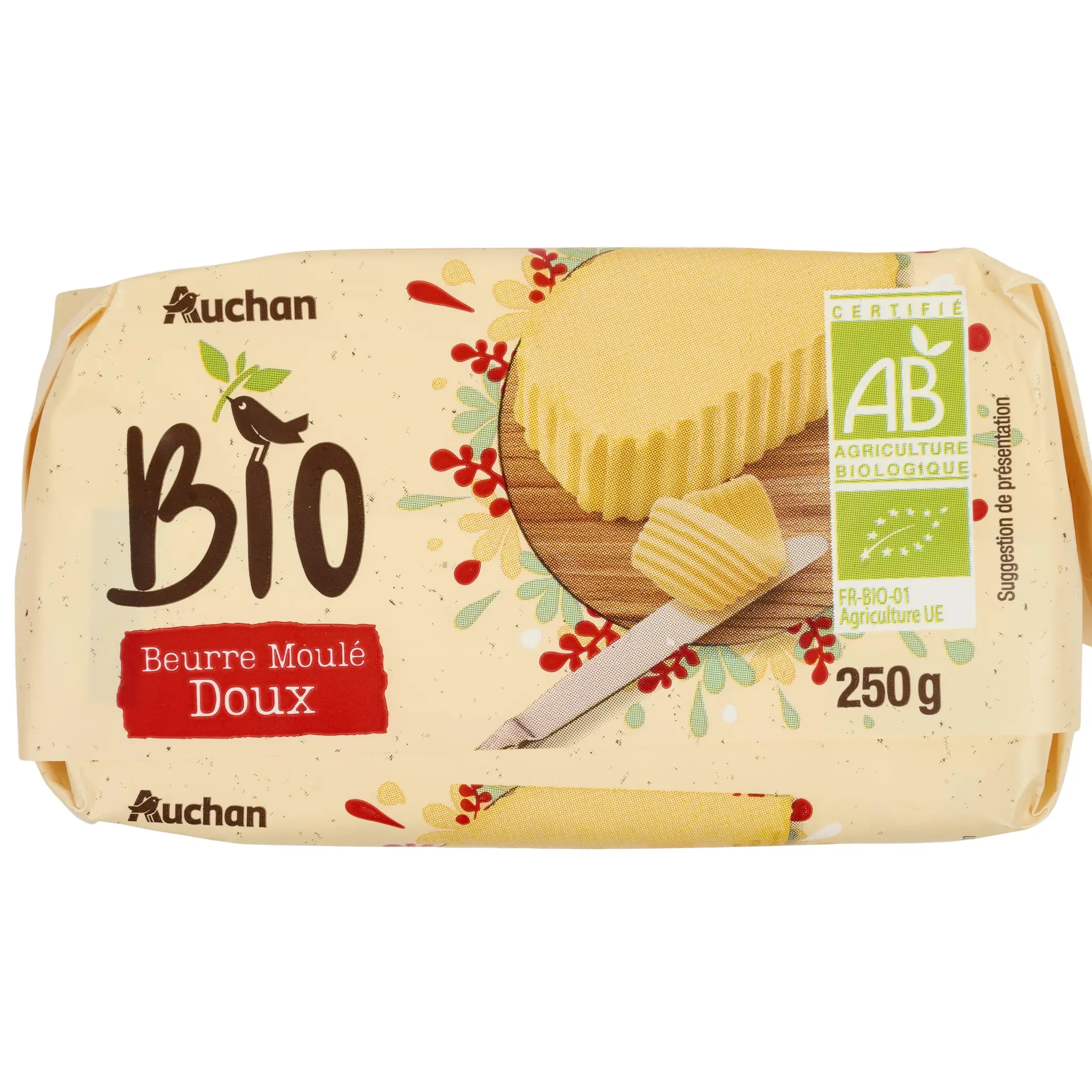 AUCHAN BIO Beurre moulé doux 83%MG bio