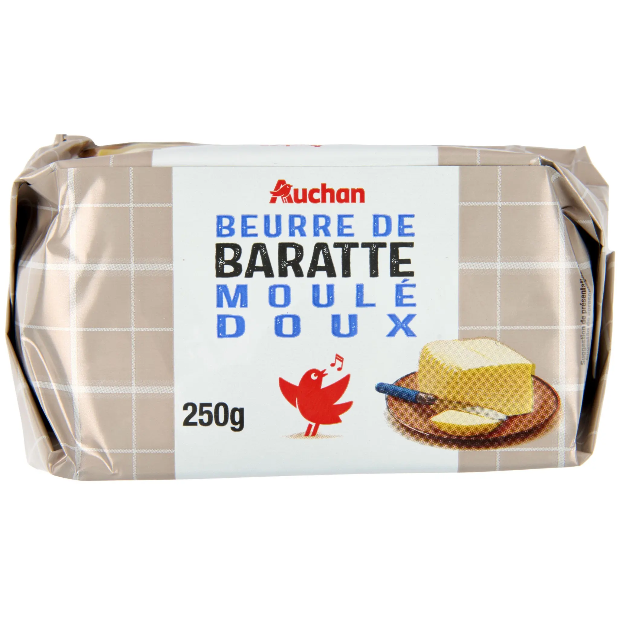 AUCHAN Beurre de baratte moulé doux 82%MG