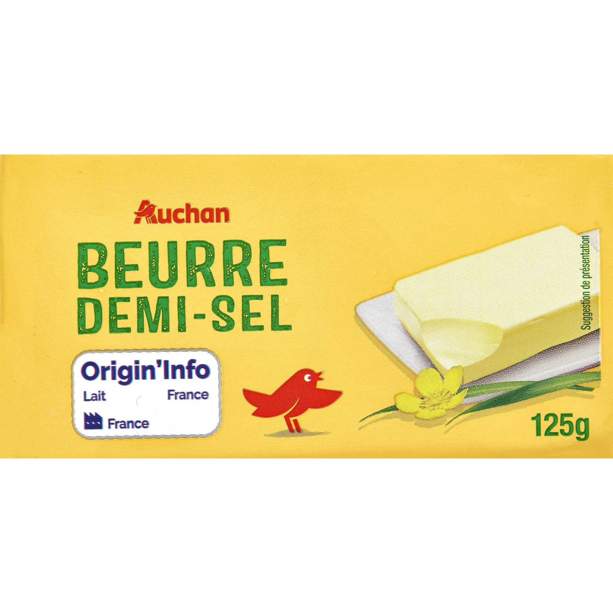 AUCHAN Beurre demi-sel pour tartine et cuisson 80%MG