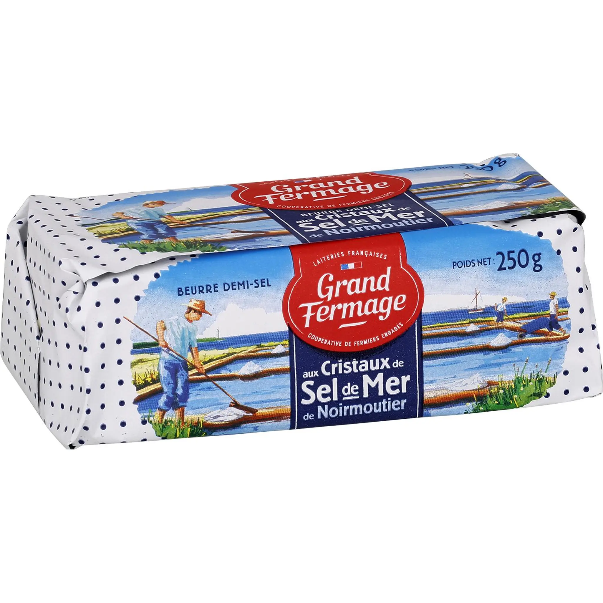 GRAND FERMAGE Beurre demi-sel aux cristaux de sel de mer 80%MG