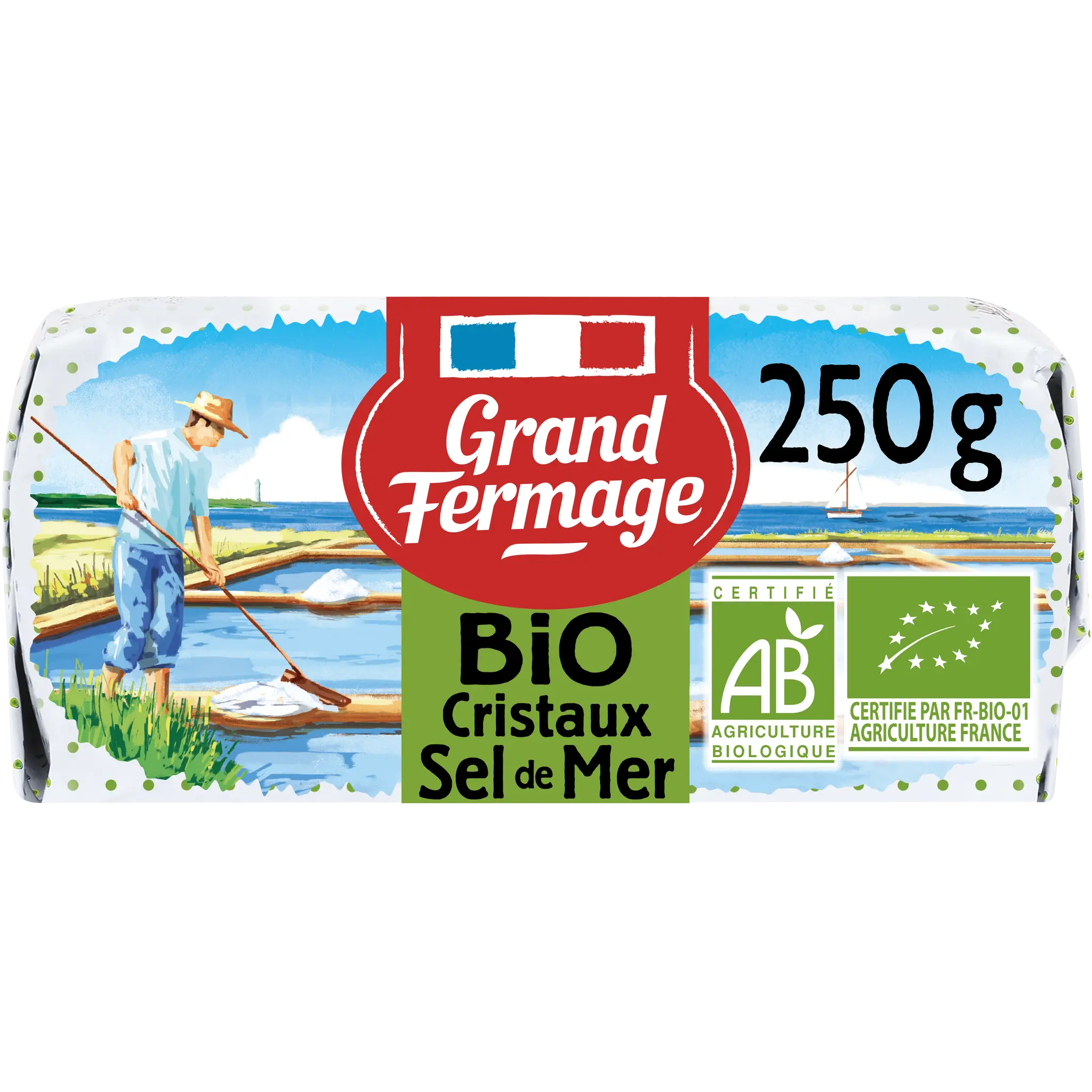 GRAND FERMAGE Beurre moulé aux cristaux de sel de mer 80%MG bio