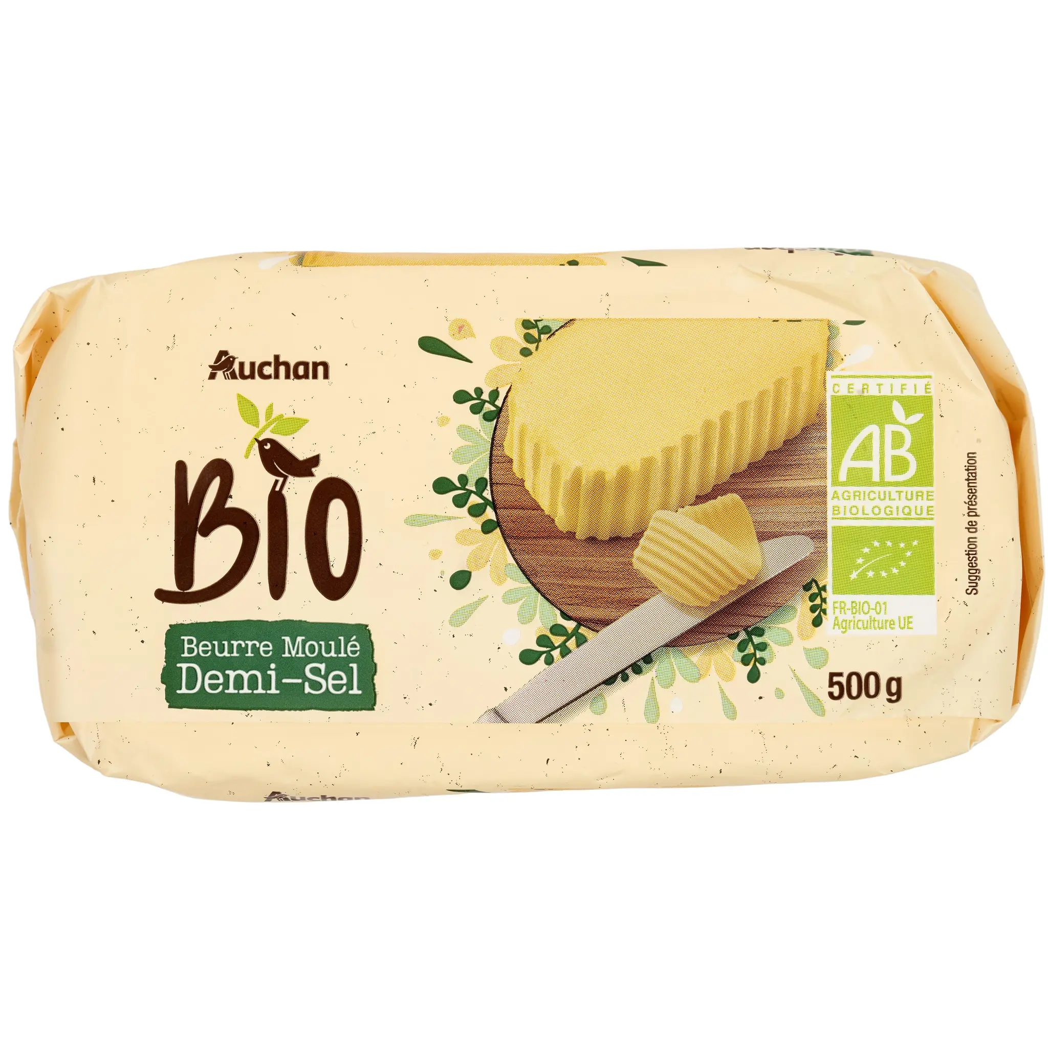 AUCHAN BIO Beurre moulé demi-sel 81%MG bio