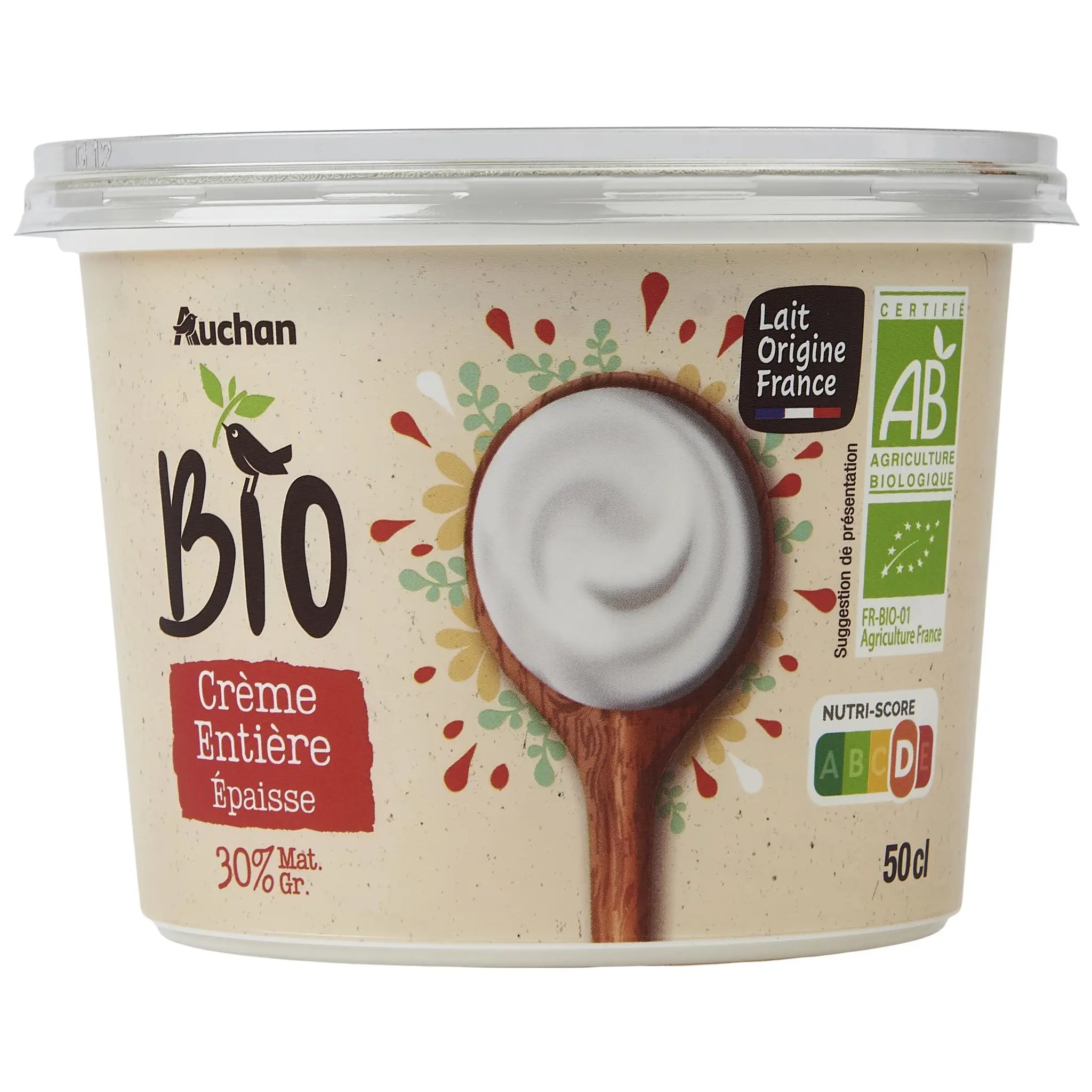 AUCHAN BIO Crème fraîche épaisse entière 30 %