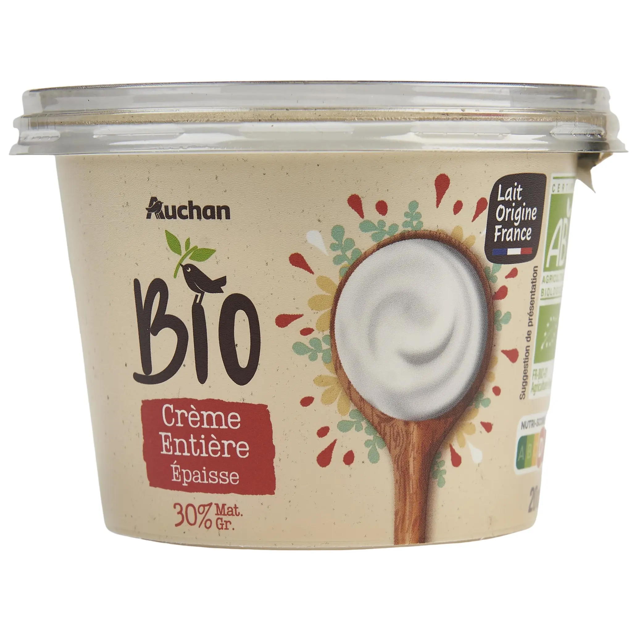 AUCHAN BIO Crème fraîche épaisse entière 30%MG