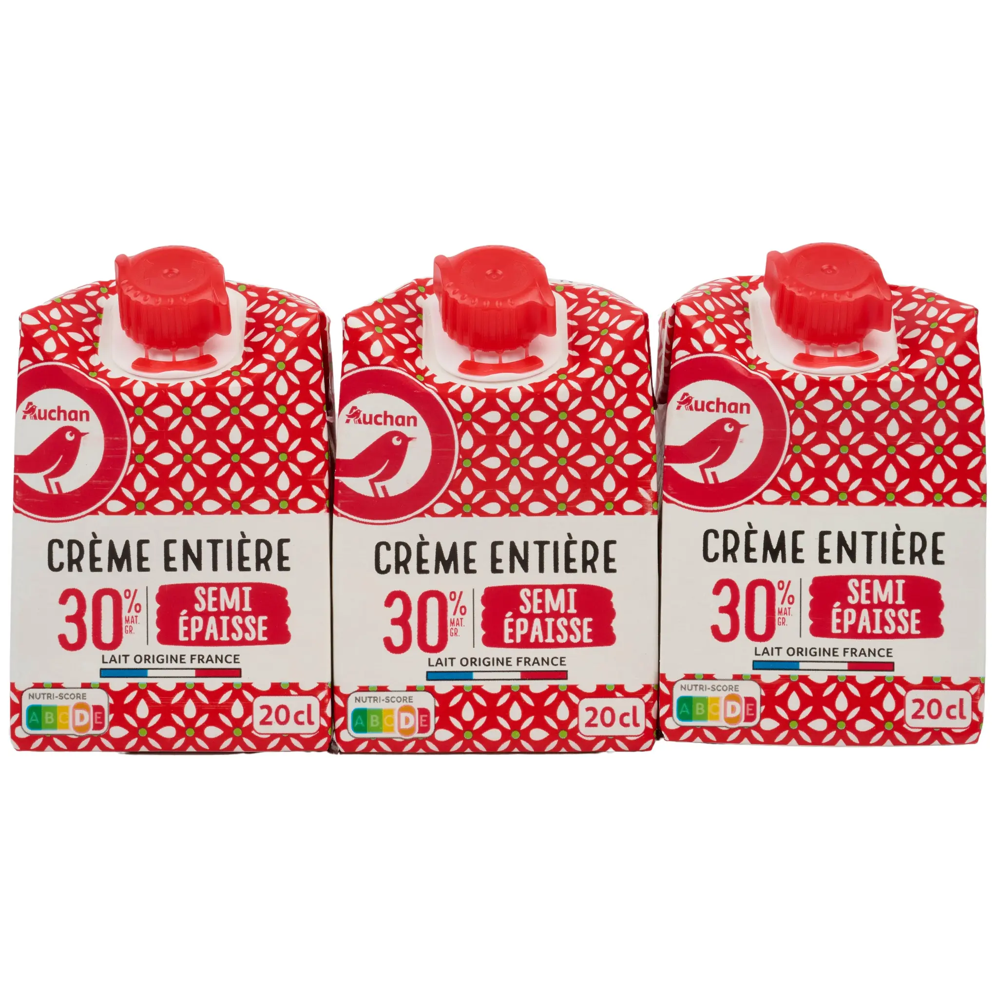 AUCHAN Crème semi-épaisse entière 30% MG UHT