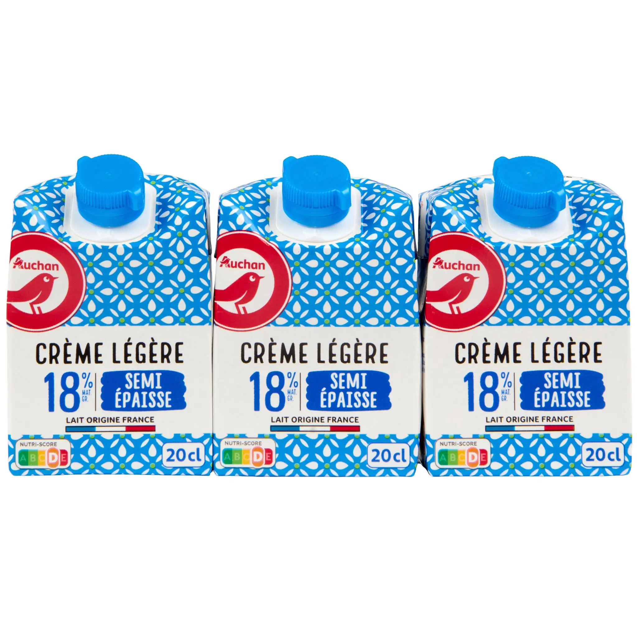 AUCHAN Crème légère semi-épaisse 18% MG UHT
