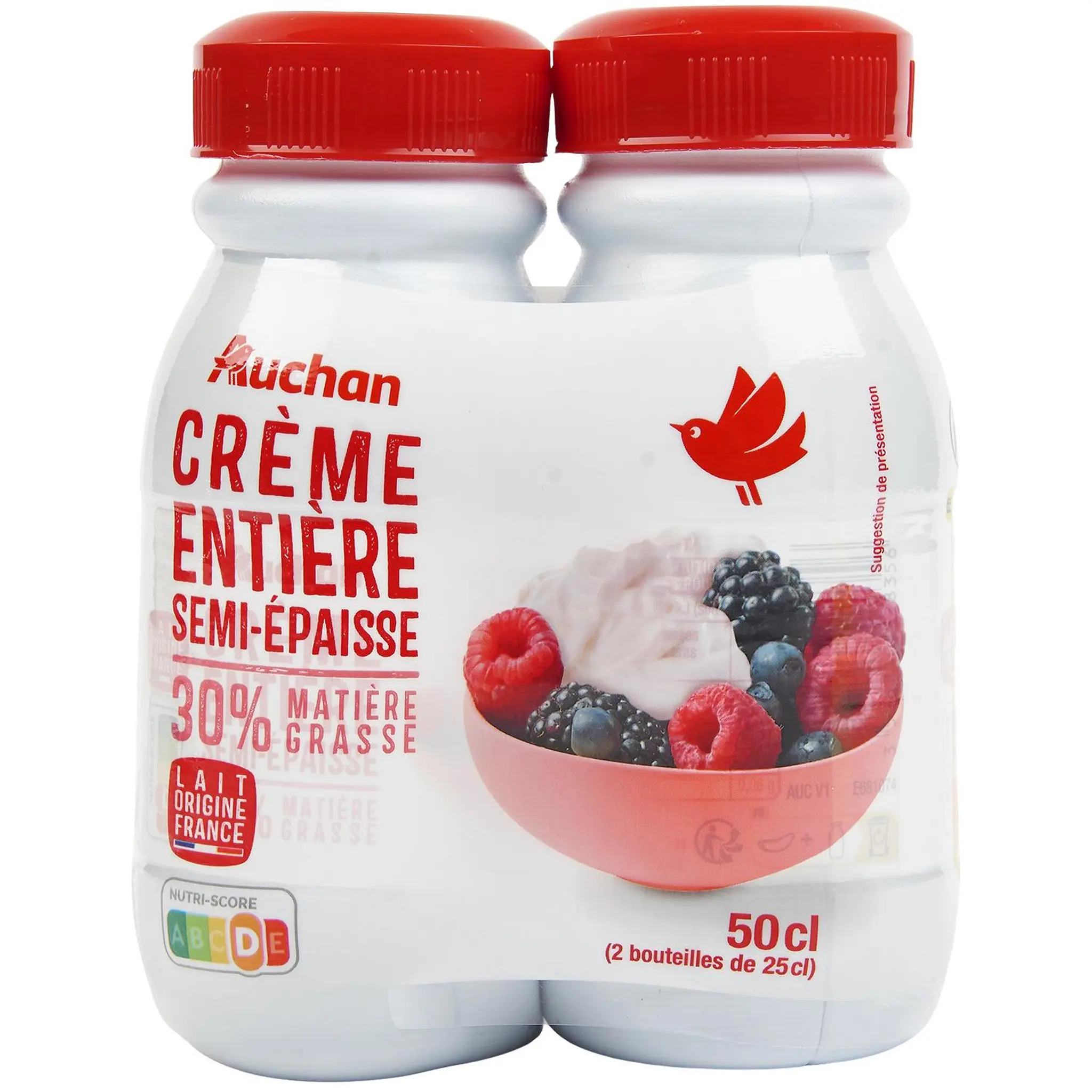 AUCHAN Crème semi-épaisse entière 30% MG UHT