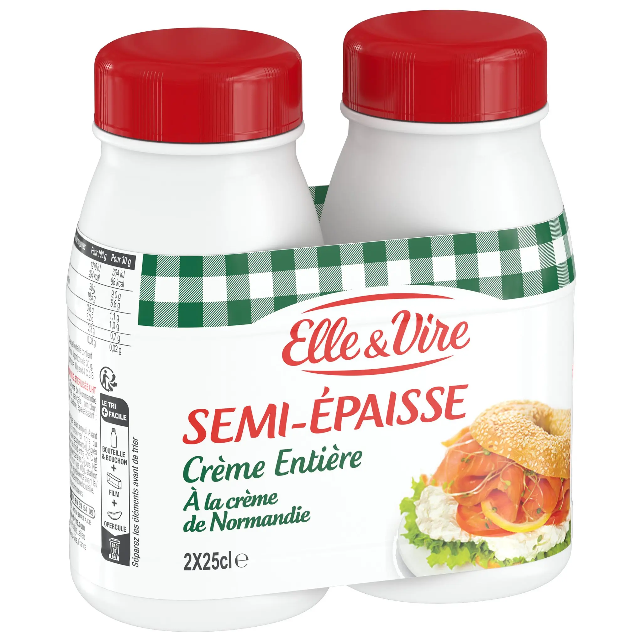 ELLE & VIRE Crème semi-épaisse entière à la crème de Normandie 30% MG