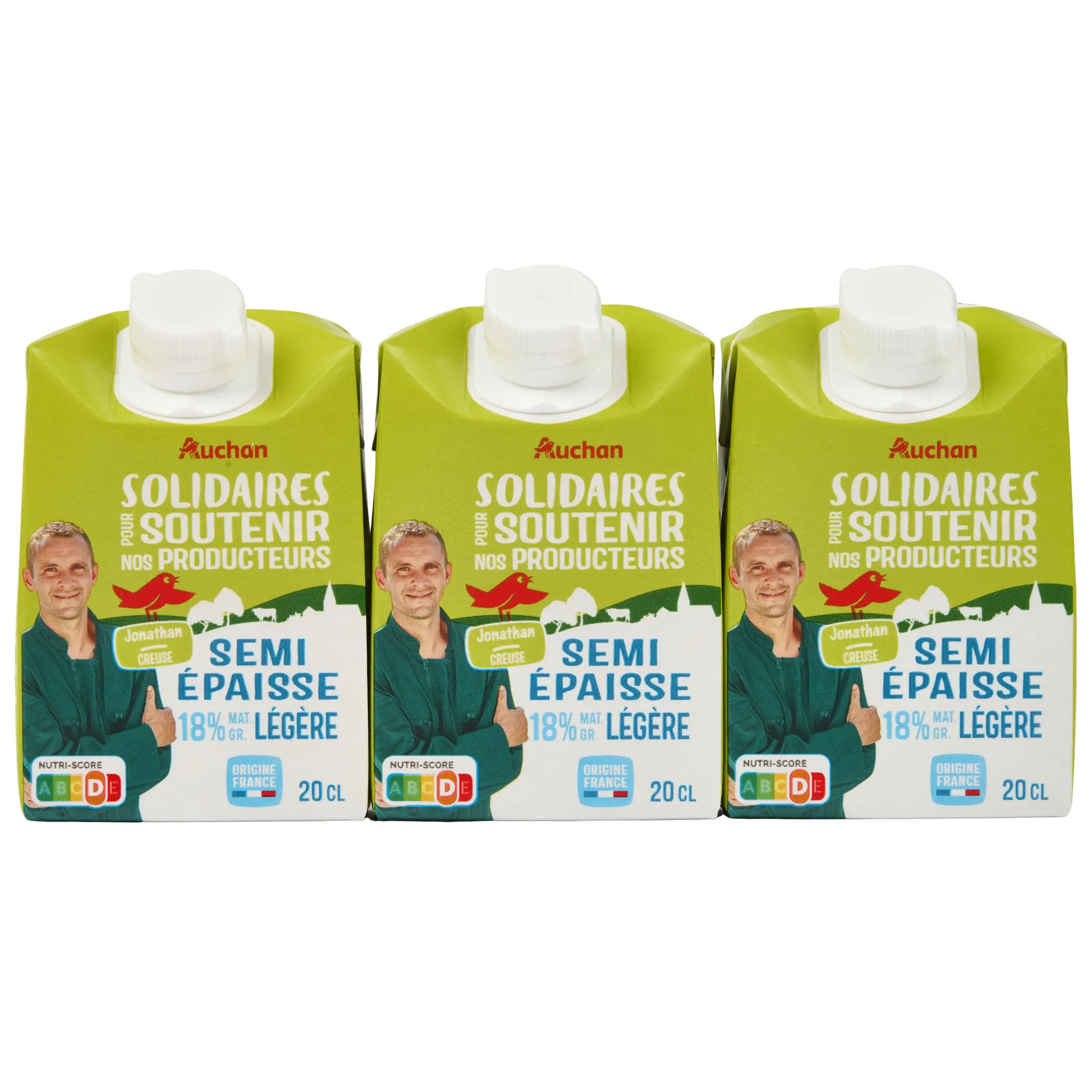 AUCHAN SOLIDAIRES CULTIVONS LE BON Crème semi épaisse légère 18% MG UHT