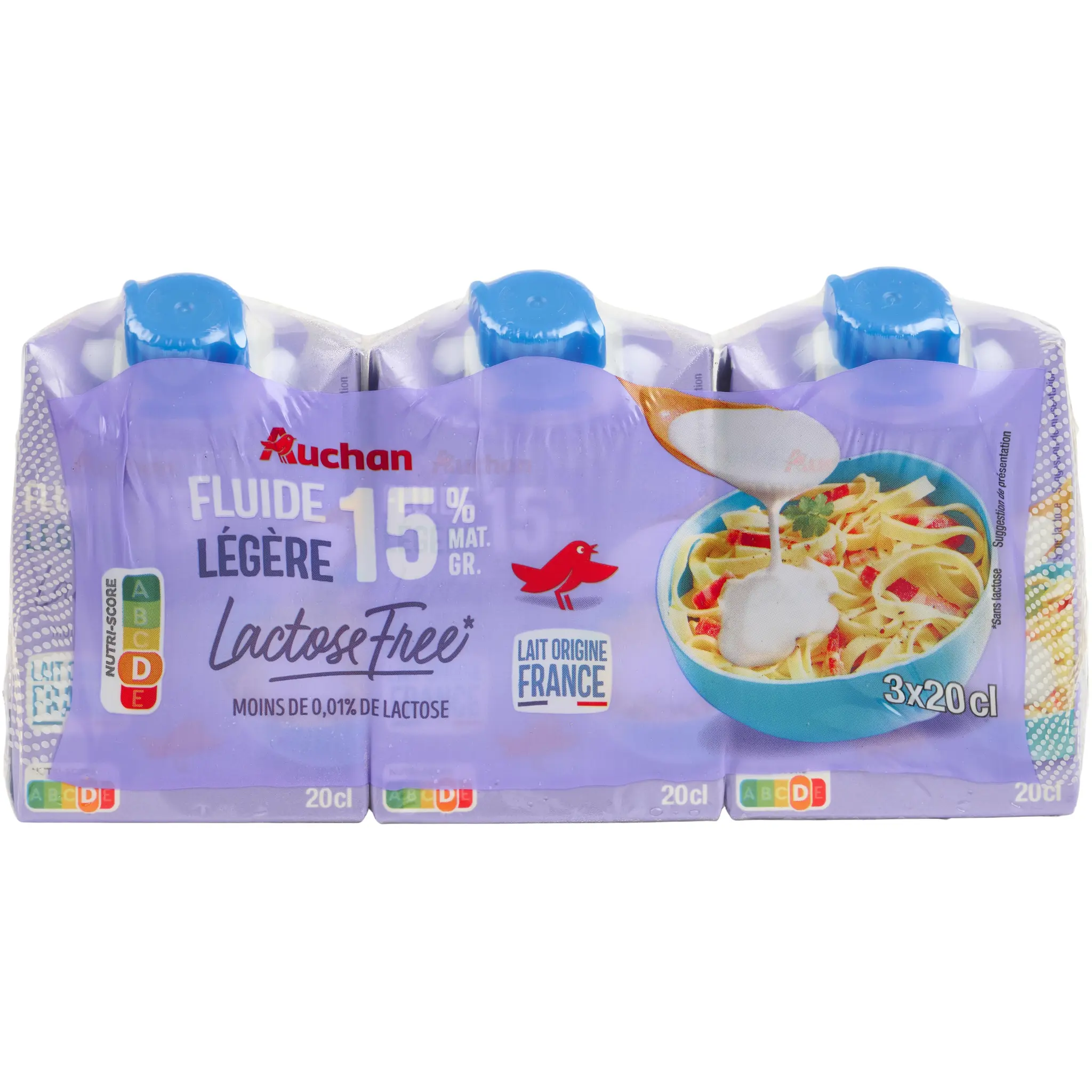 AUCHAN Crème fluide légère sans lactose 15% MG UHT