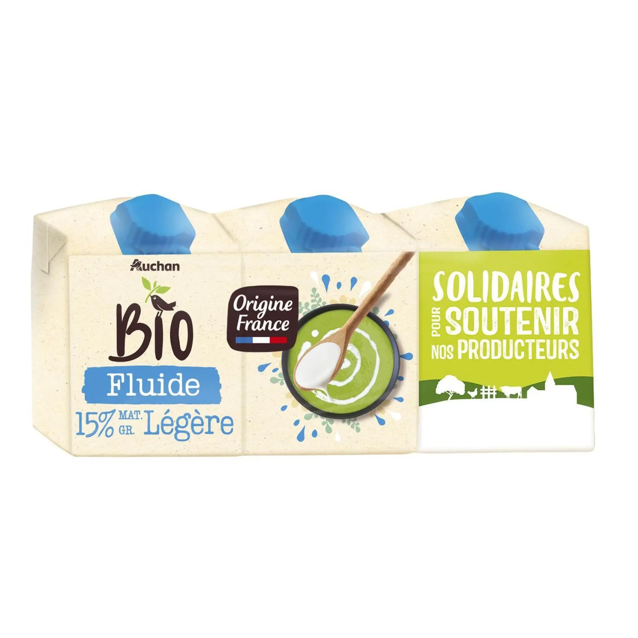 AUCHAN BIO CULTIVONS LE BON Crème fluide légère 15% MG UHT