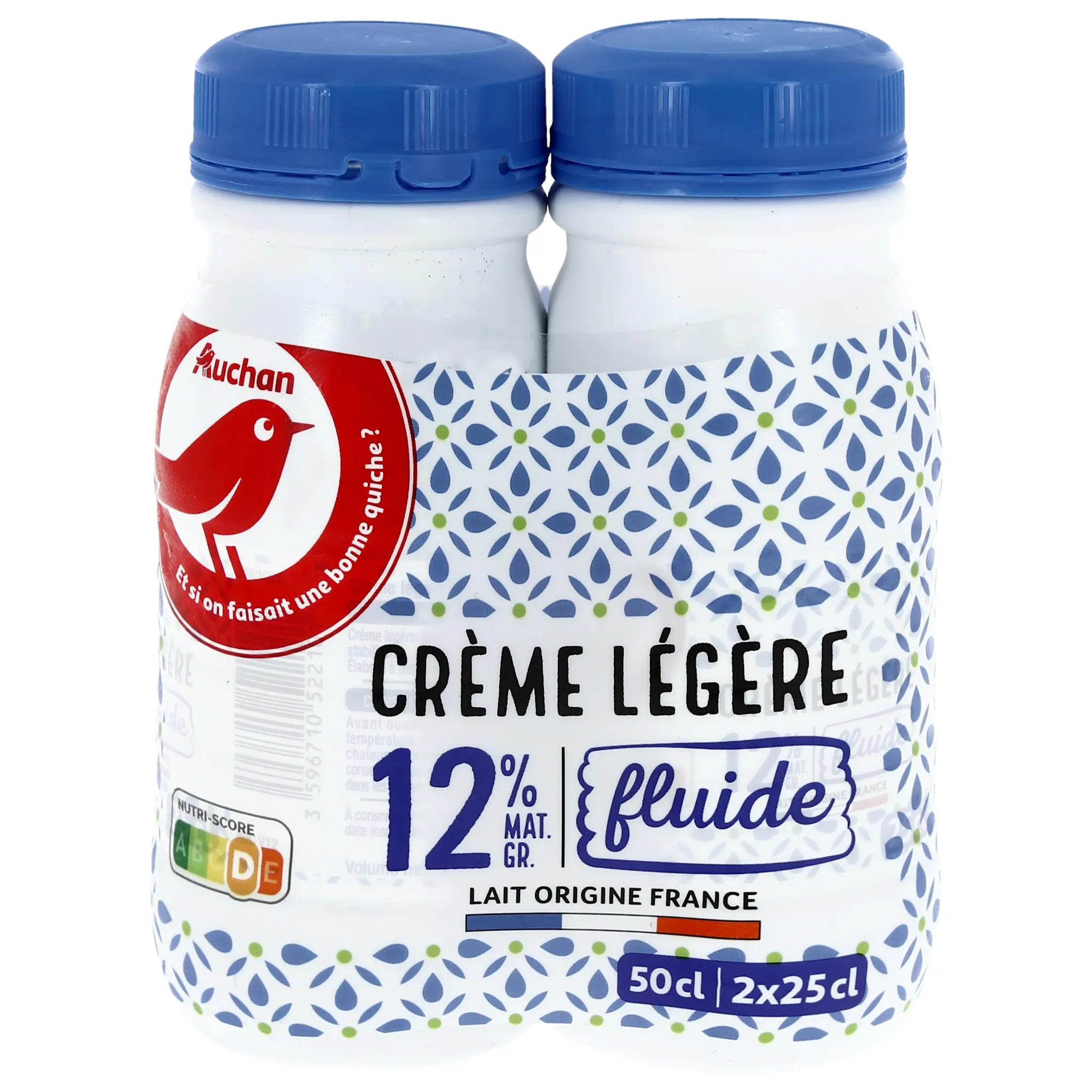 AUCHAN Crème fluide légère 12% MG UHT