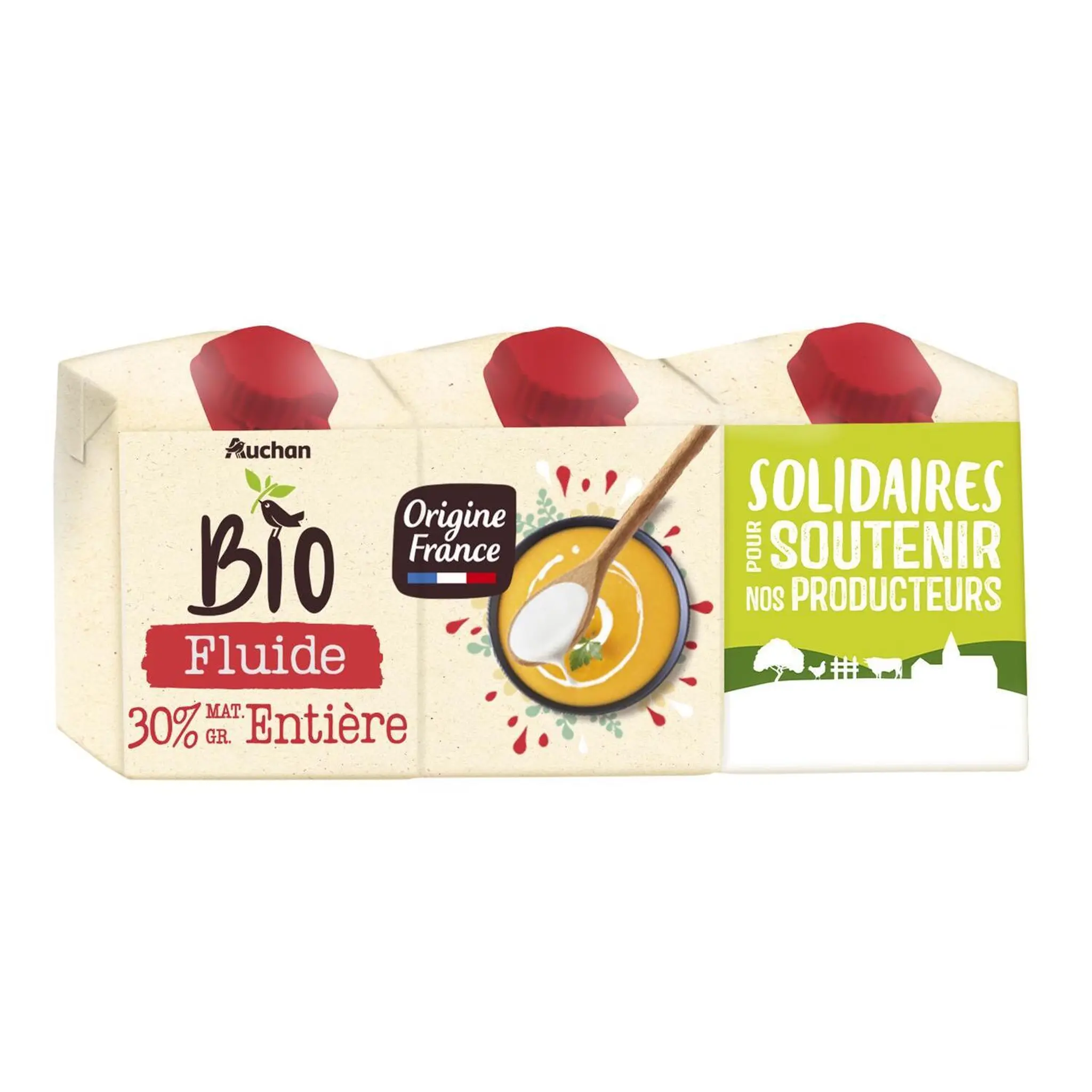 AUCHAN BIO CULTIVONS LE BON Crème fluide entière 30% MG UHT