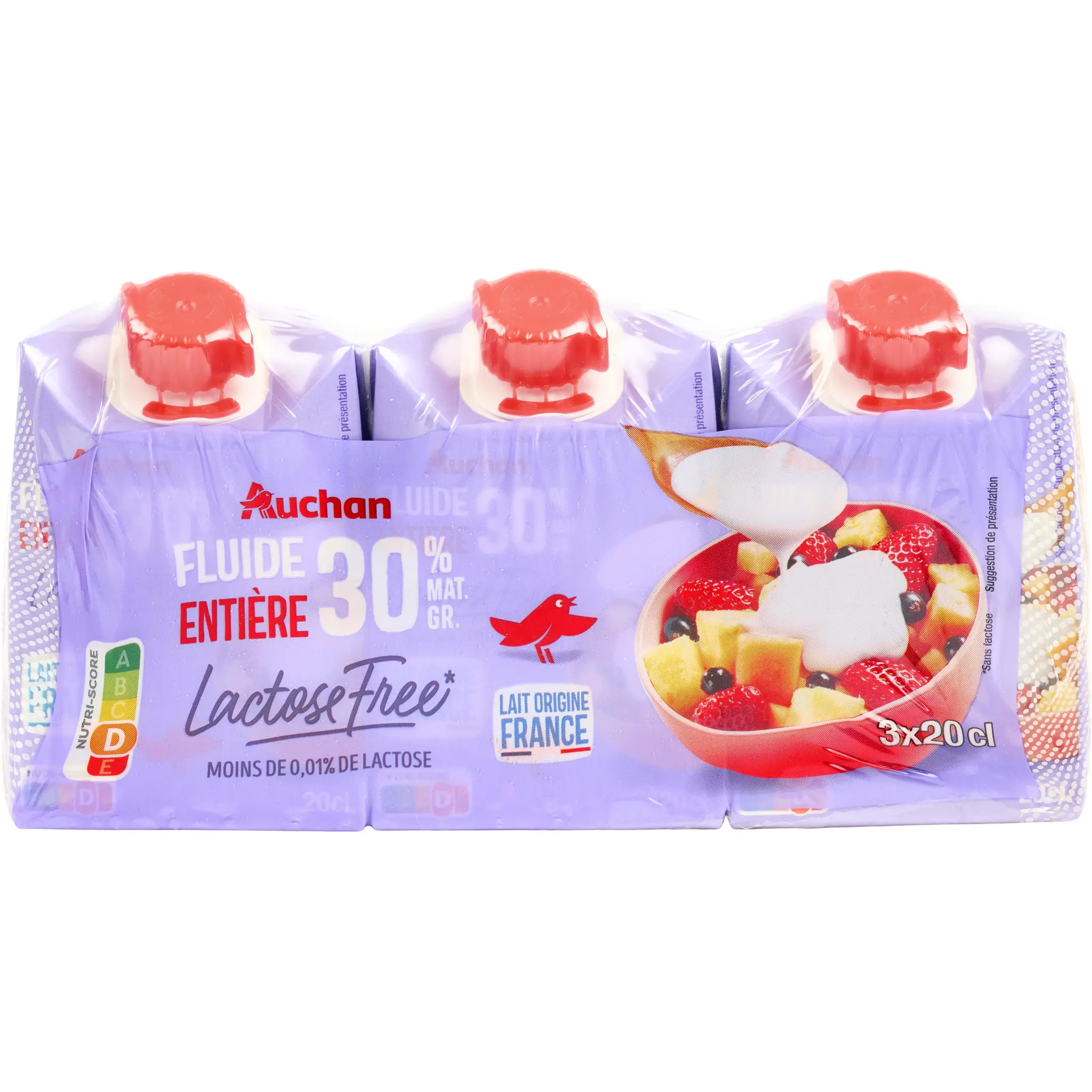 AUCHAN Crème fluide entière sans lactose 30% MG UHT