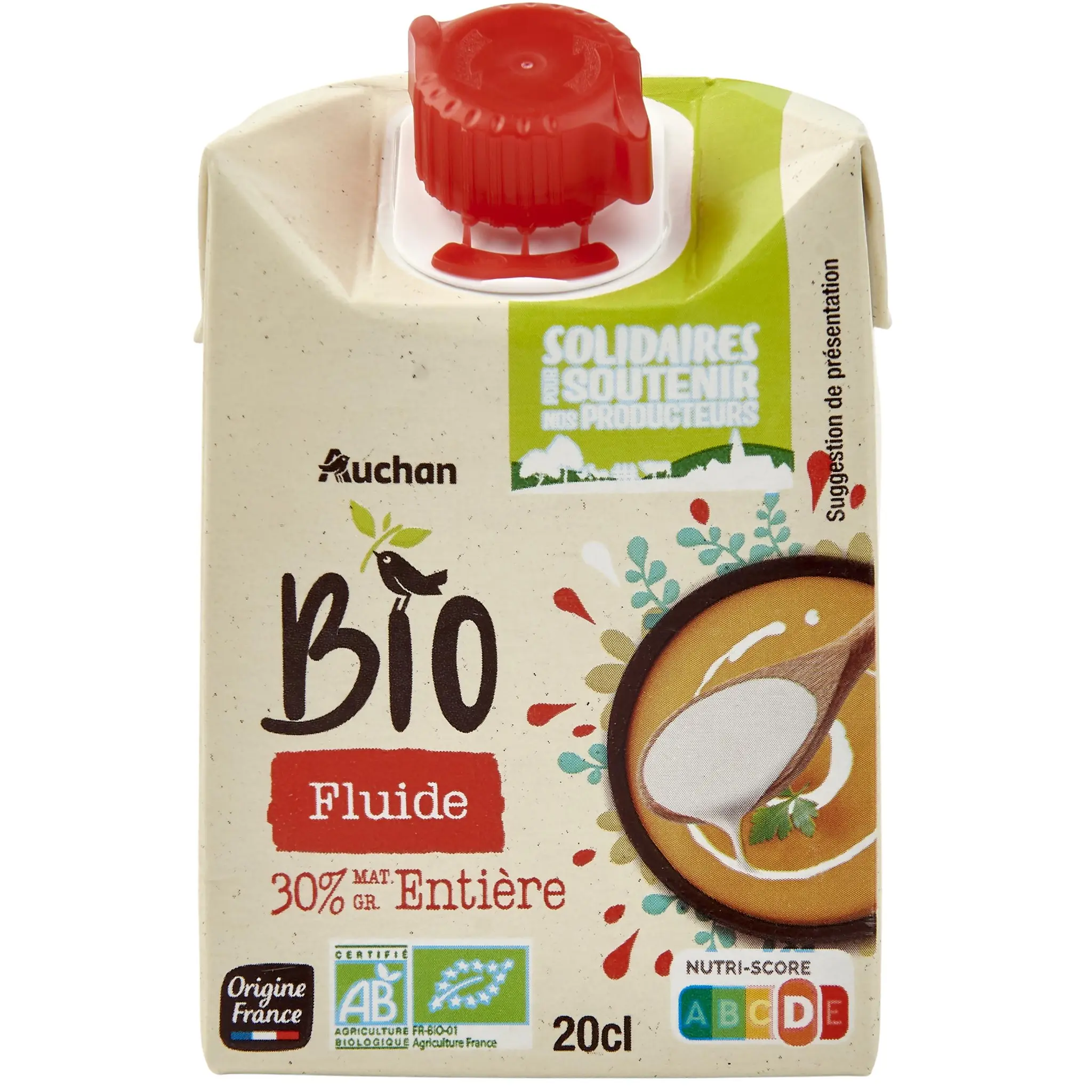 AUCHAN BIO CULTIVONS LE BON Crème fluide entière 30% MG bio