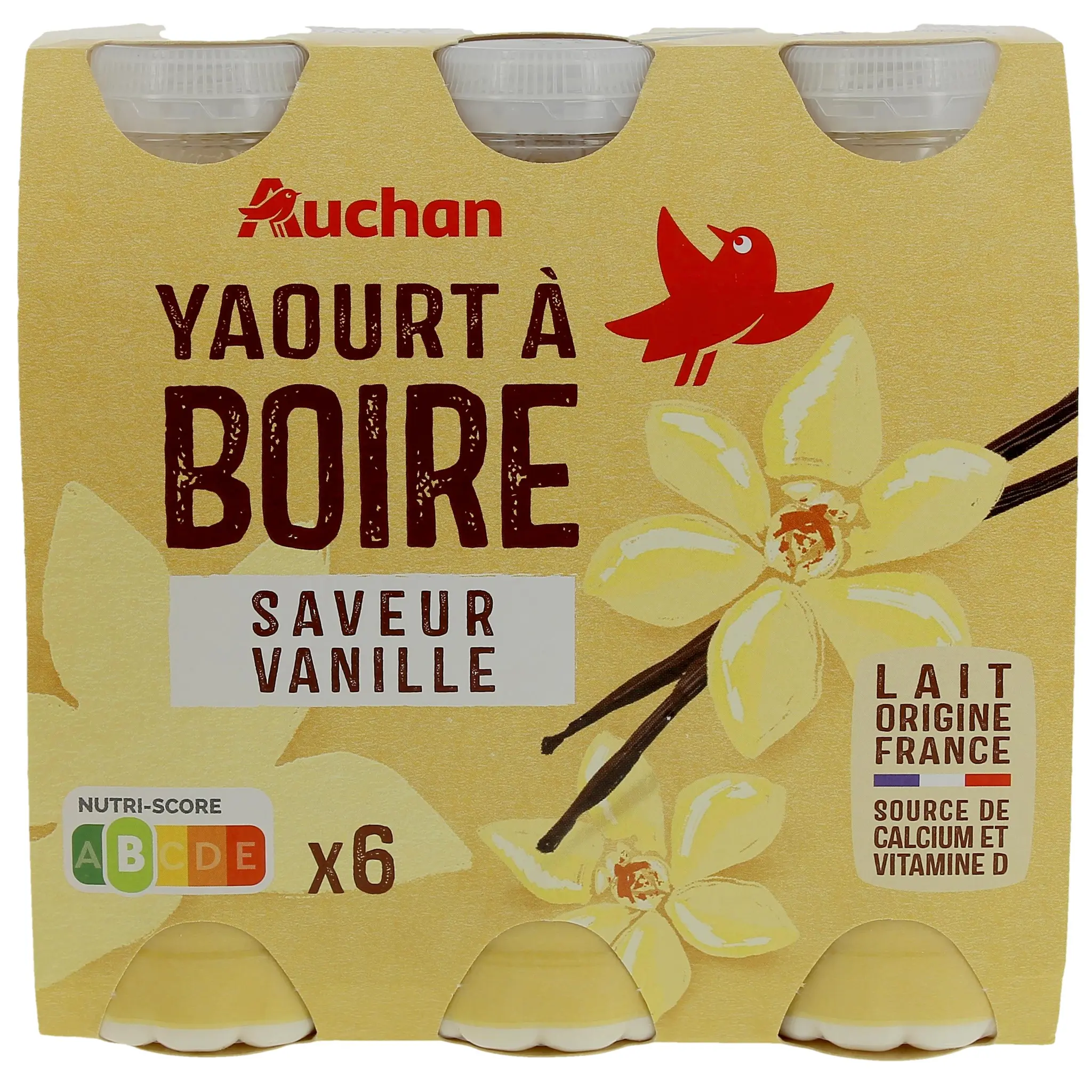 AUCHAN Yaourt à boire saveur vanille
