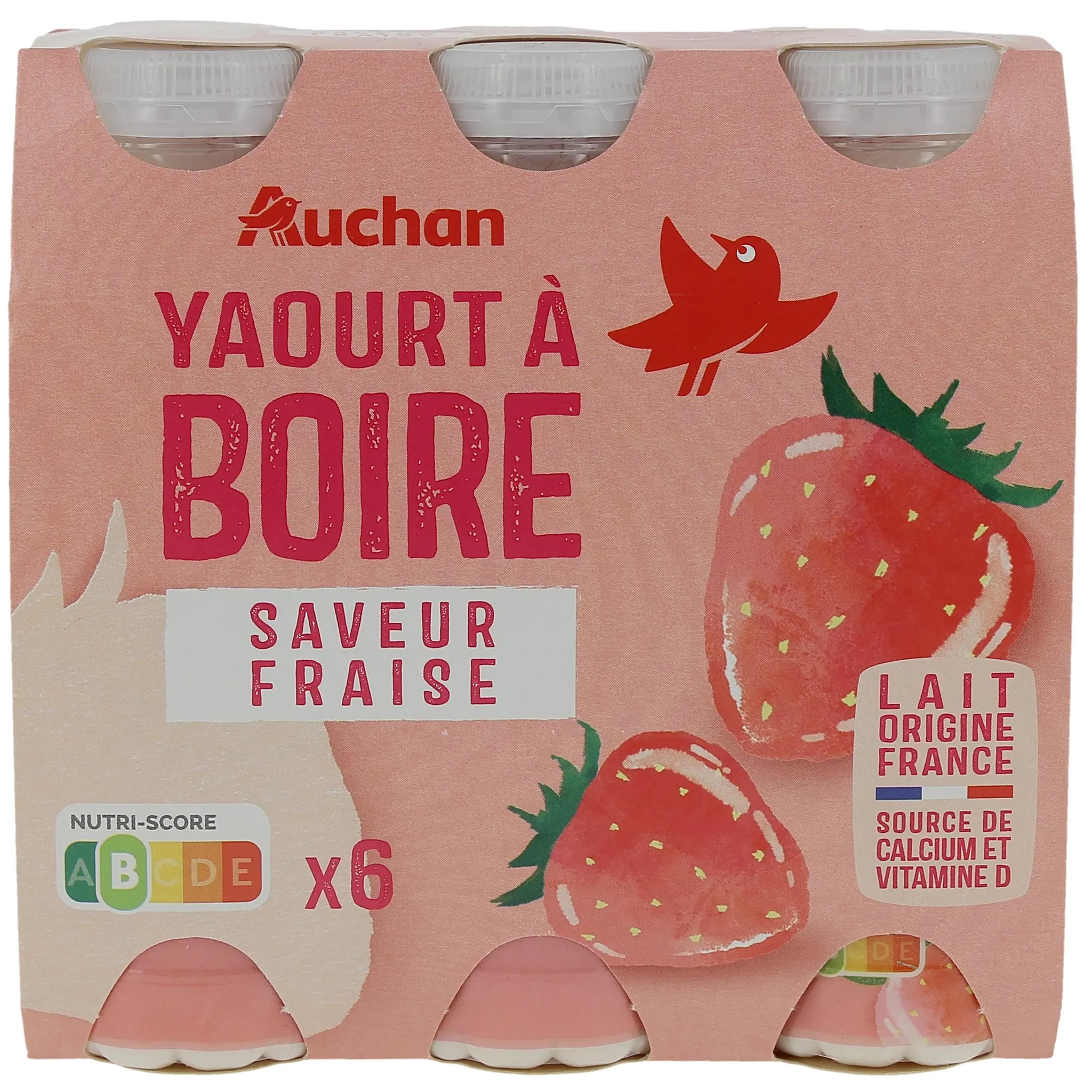 AUCHAN Yaourt à boire saveur fraise