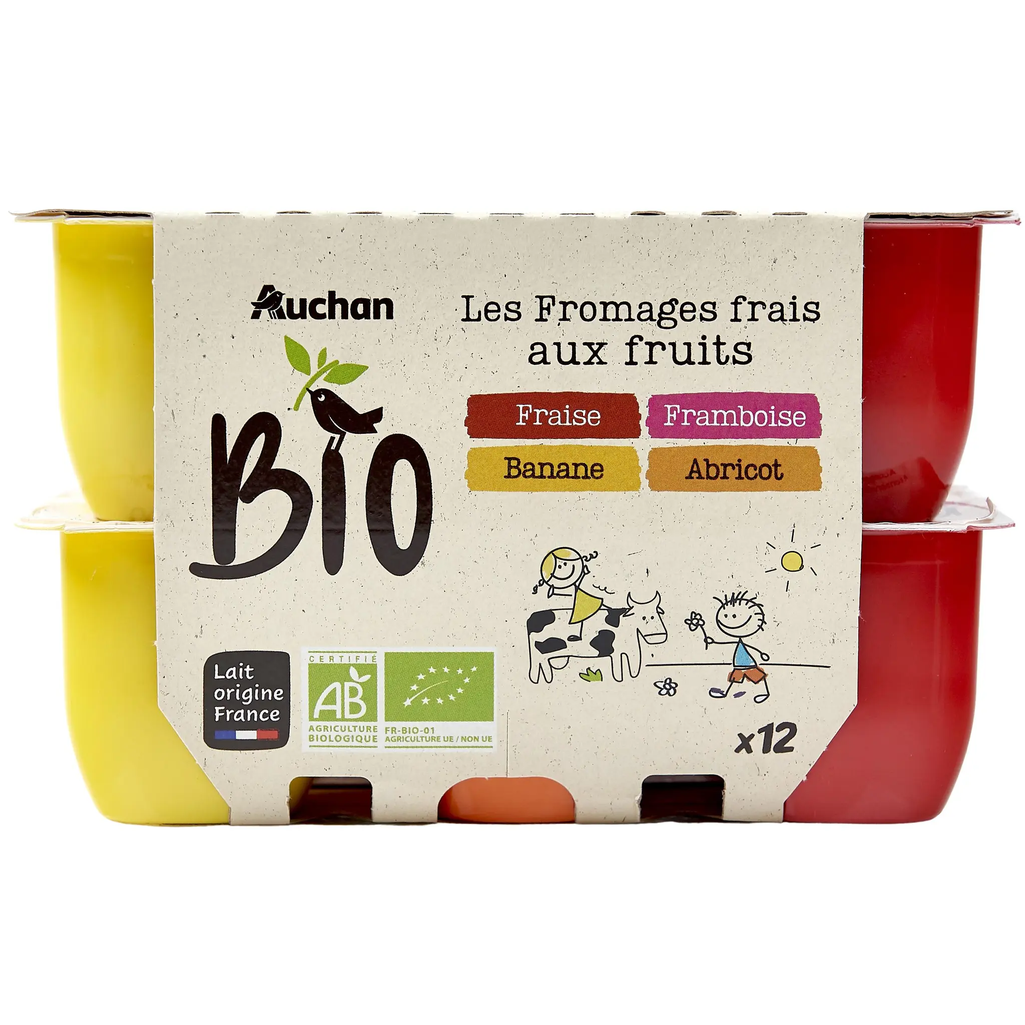 AUCHAN BIO Fromage frais aux fruits fraise framboise abricot banane