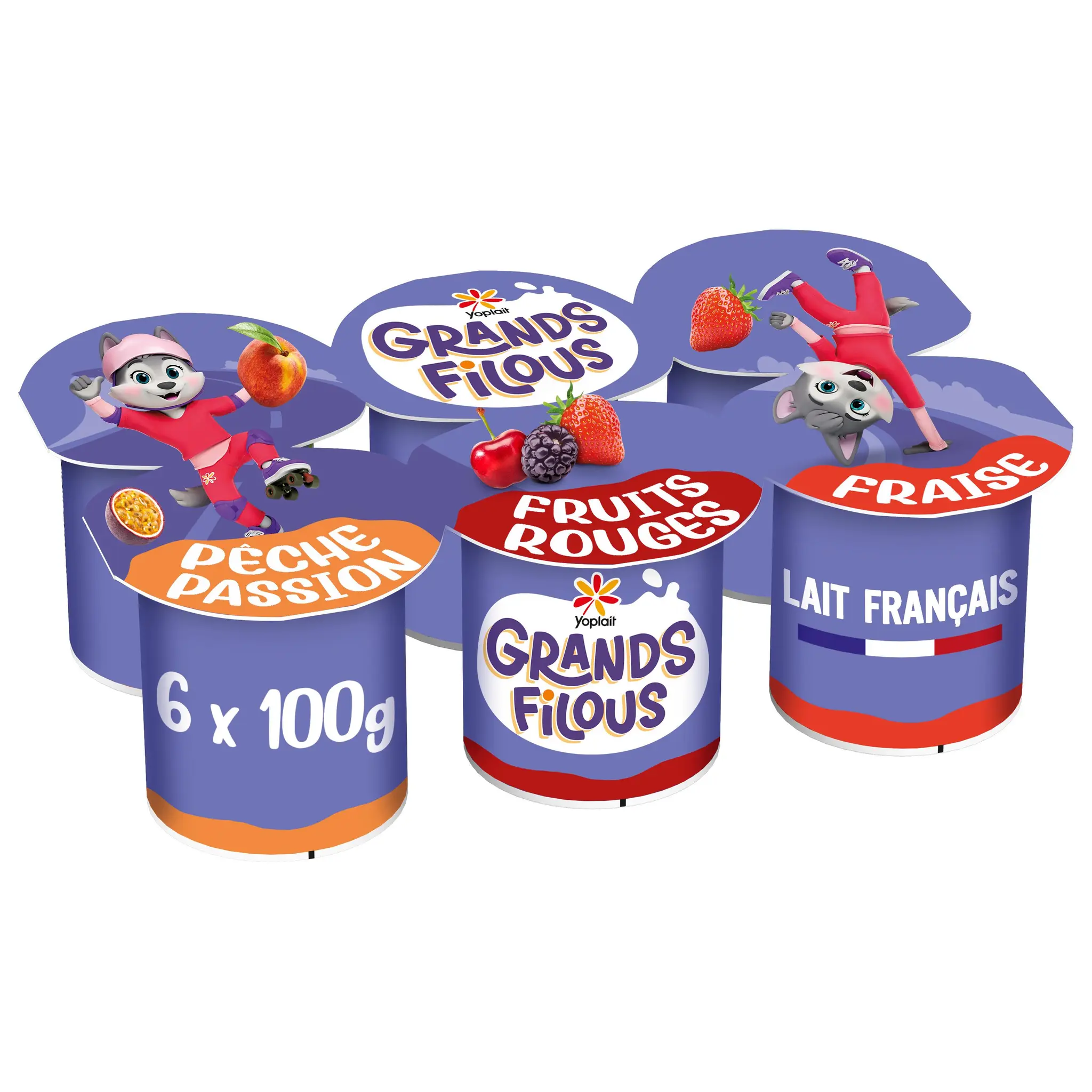 GRANDS FILOUS Yaourt aromatisé fruits rouges fraise passion pêche