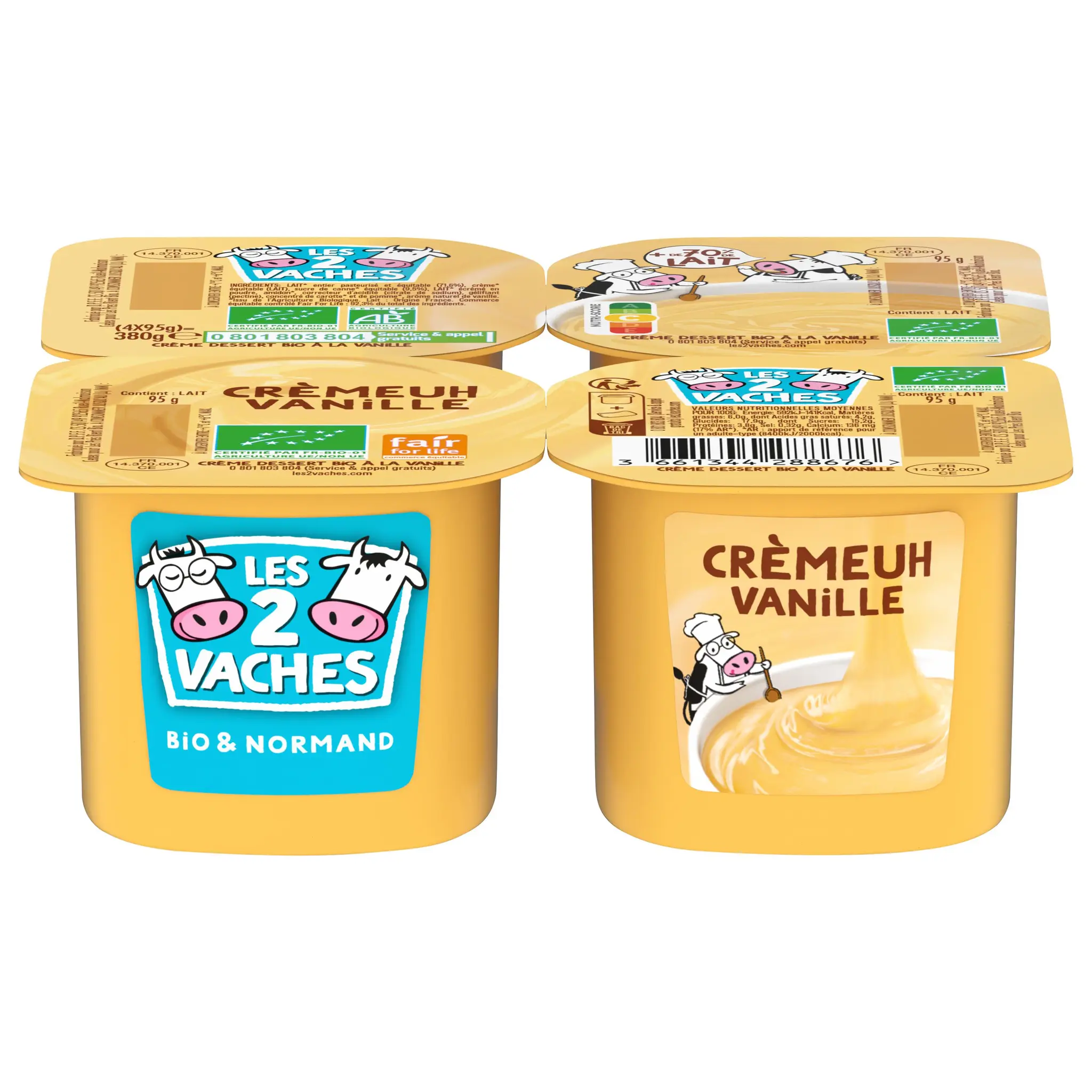 LES 2 VACHES Crème dessert vanille bio