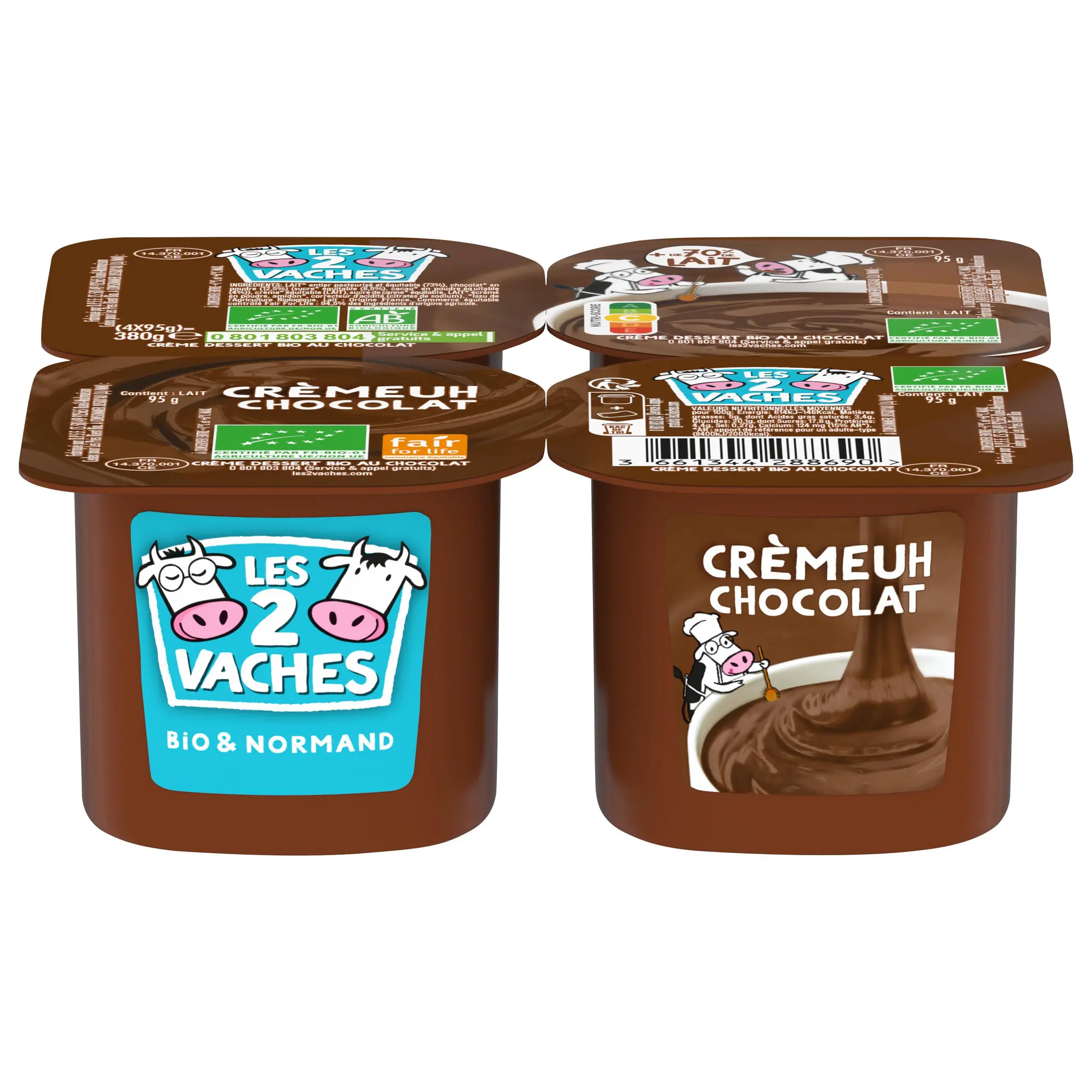 LES 2 VACHES Crème dessert chocolat bio