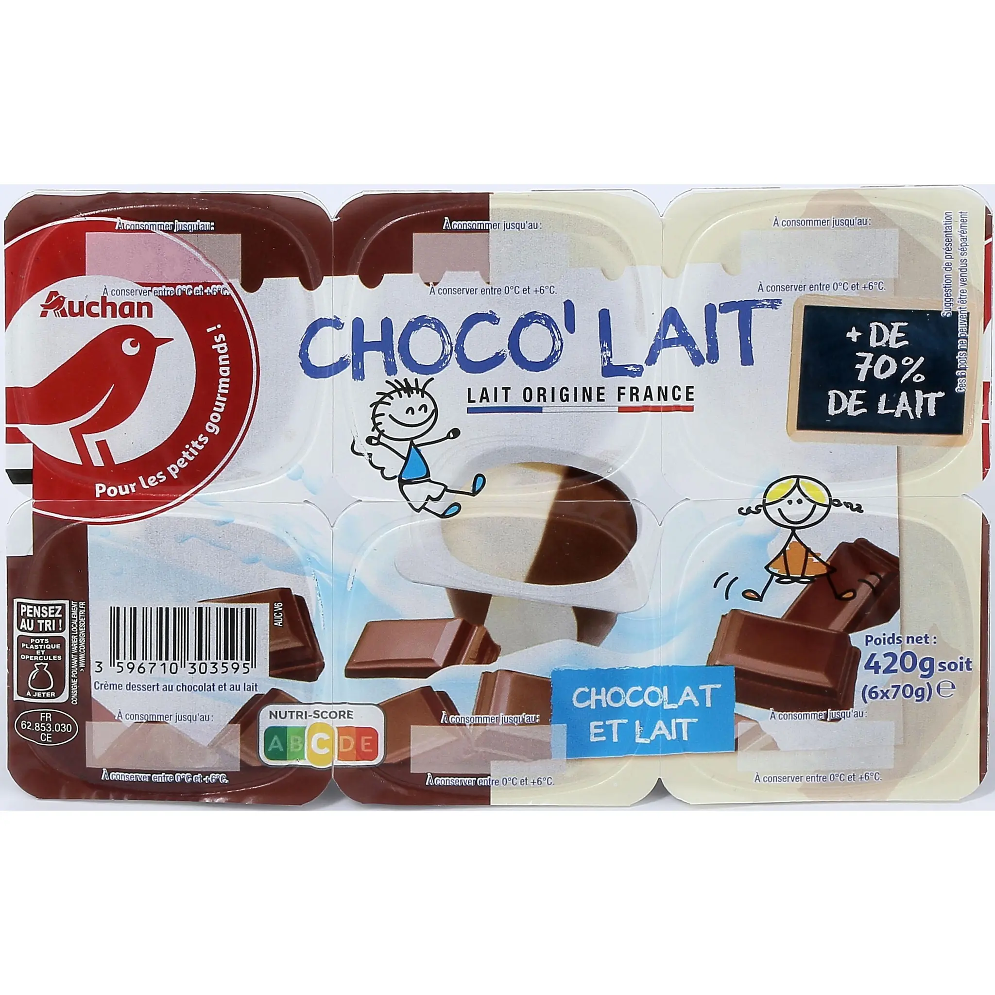 AUCHAN Crème dessert au chocolat au lait
