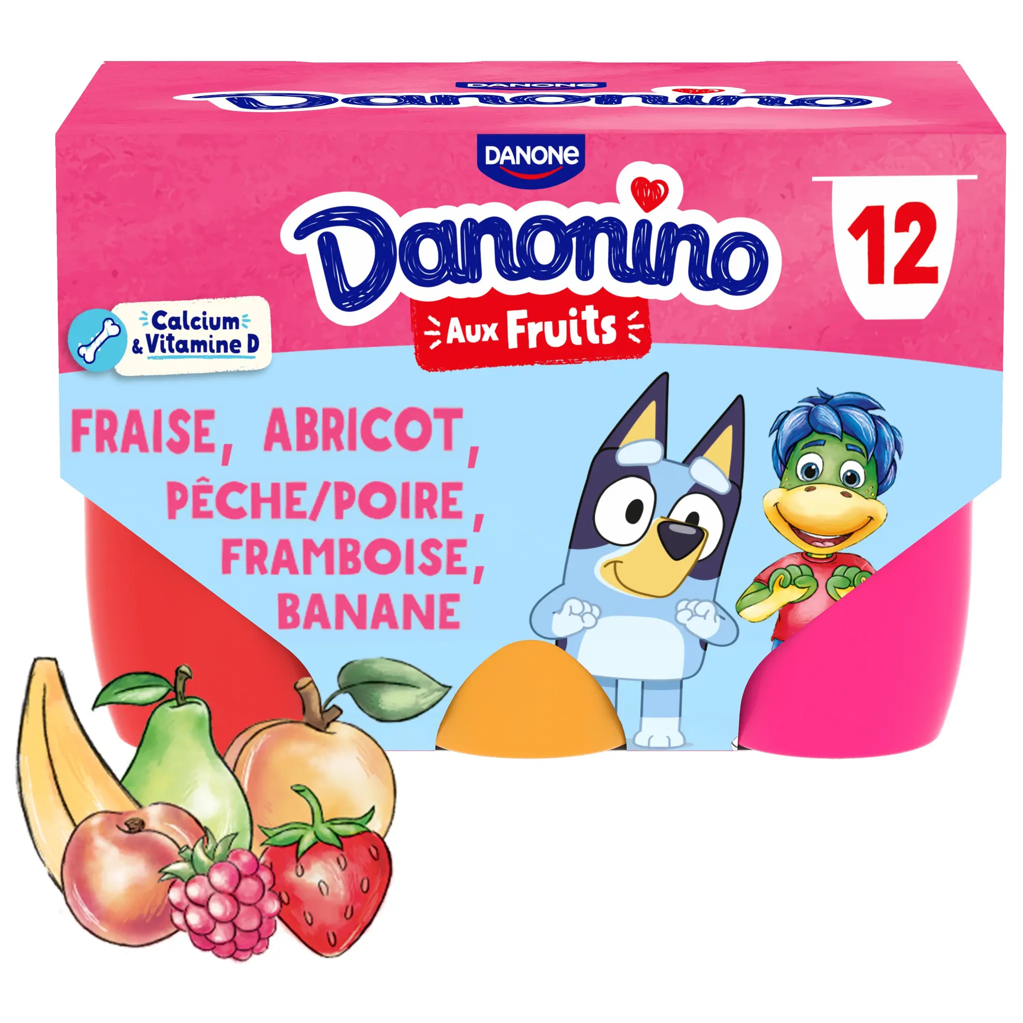 DANONINO Petits suisses fraise abricot pêche/poire framboise banane