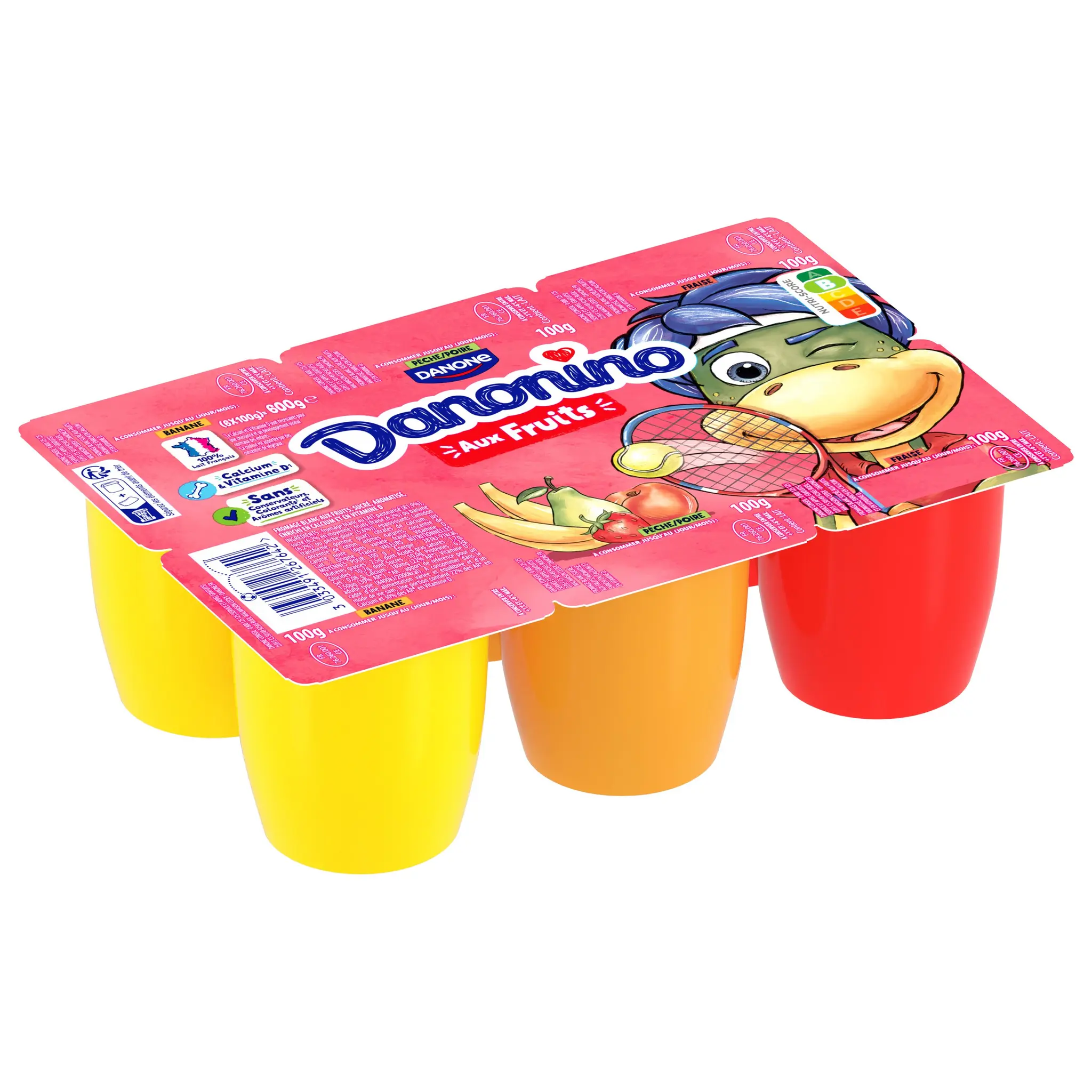 DANONINO Petits suisses banane fraise pêche/poire