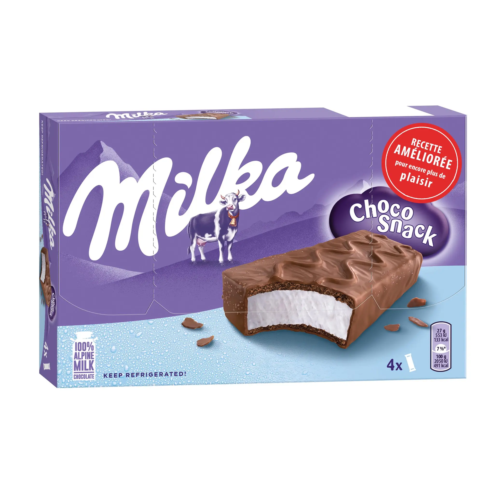 MILKA Barre chocolatée crème de lait enrobée de chocolat au lait