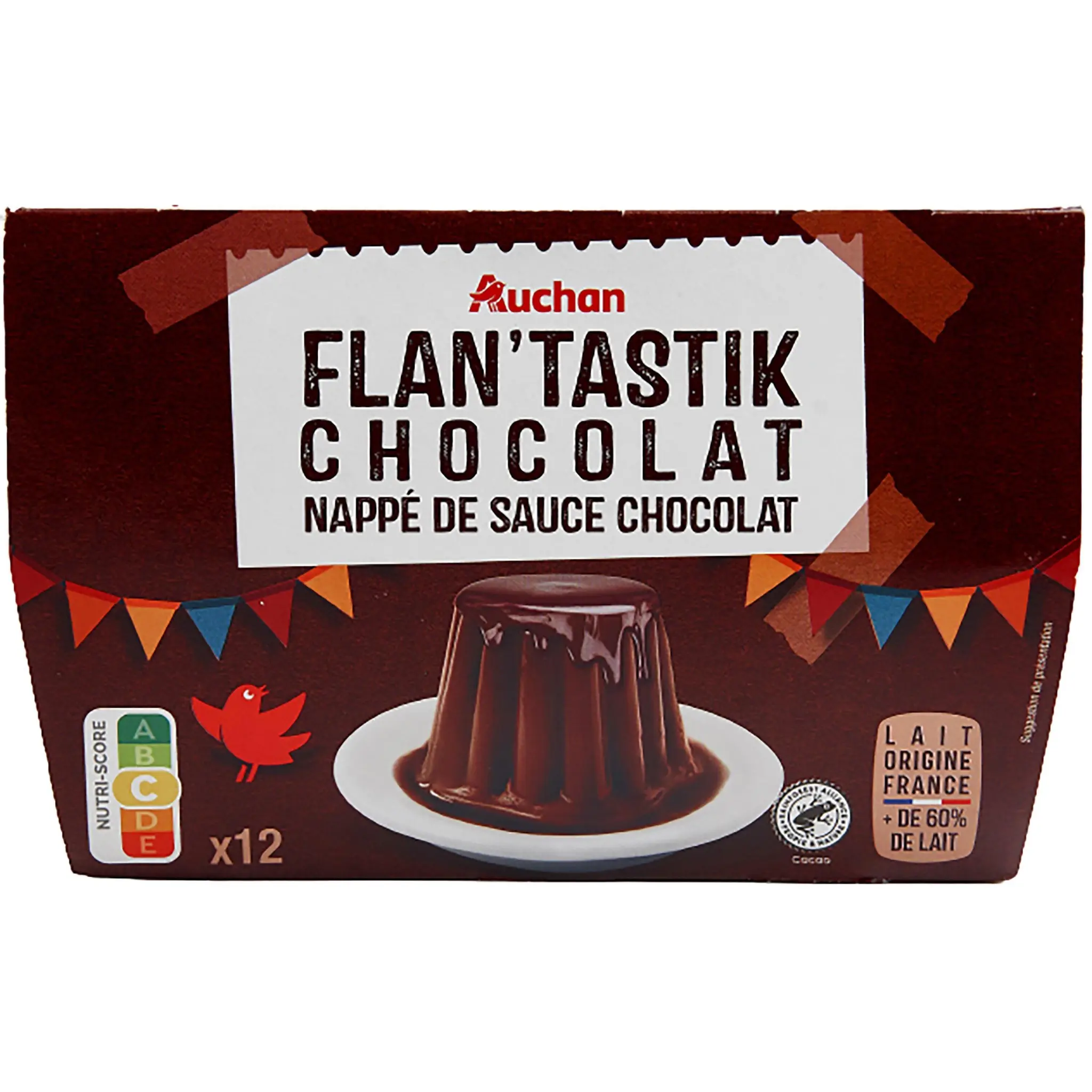 AUCHAN Flan au chocolat nappé de sauce chocolat