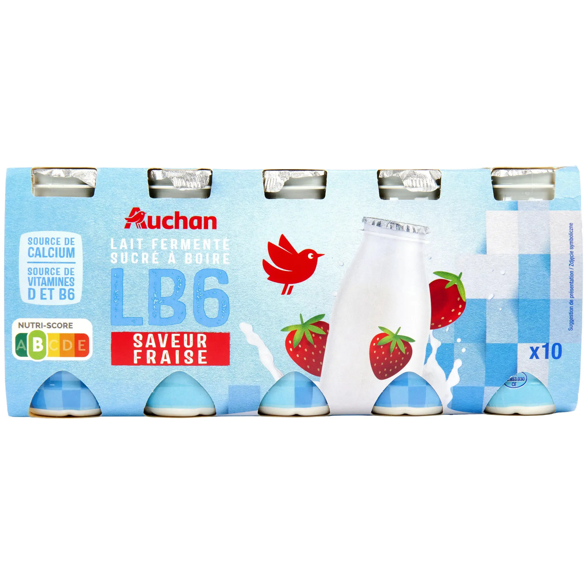AUCHAN Yaourt à boire sucré saveur fraise